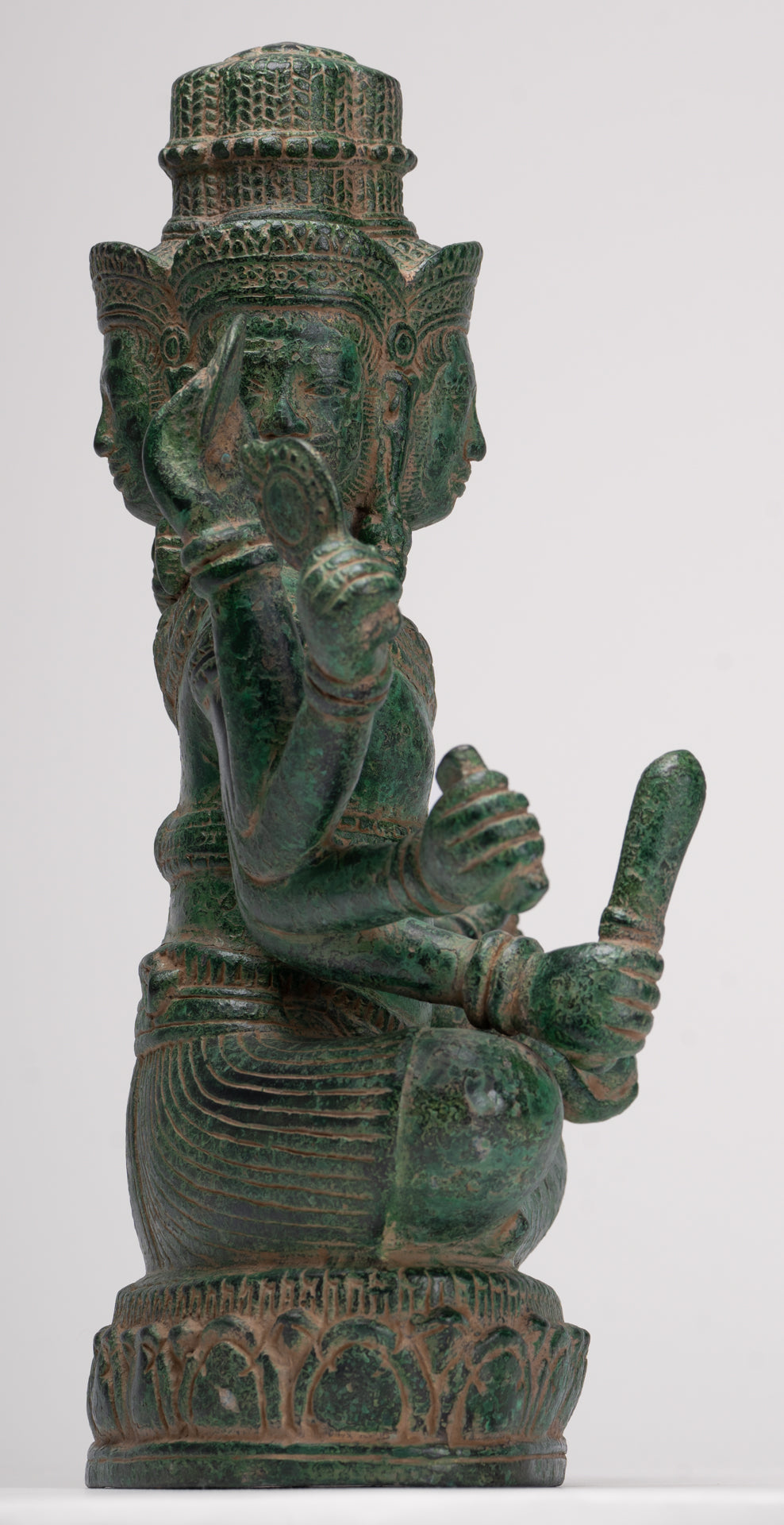 Brahma Statue - Antique Khmer Style Bronze 8 Arm Bayon Brahma - Hindu God Creation - 31cm/12"