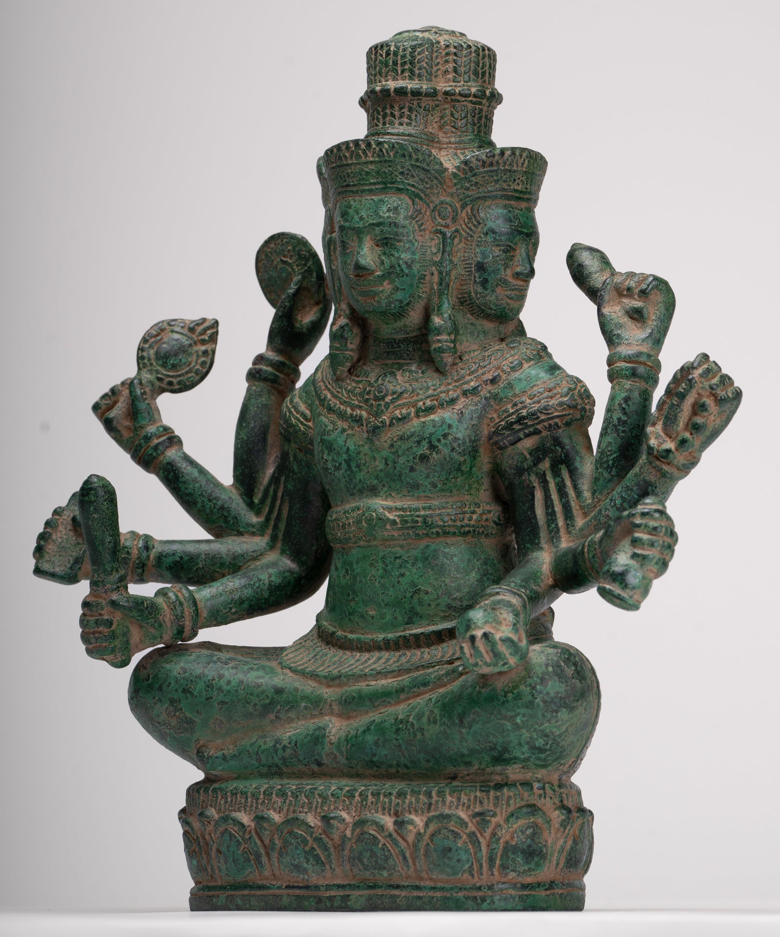 Brahma Statue - Antique Khmer Style Bronze 8 Arm Bayon Brahma - Hindu God Creation - 31cm/12"