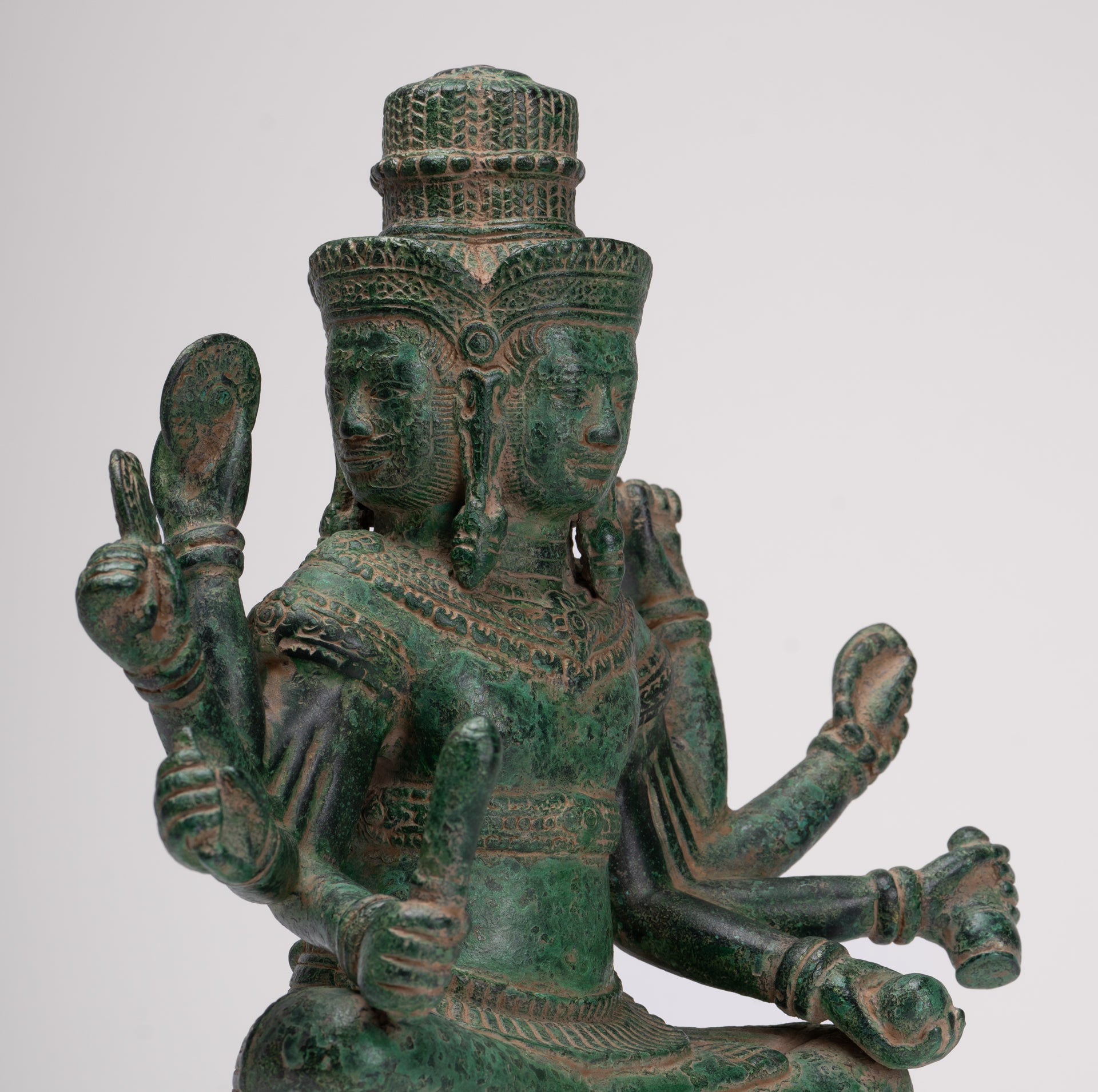 Brahma Statue - Antique Khmer Style Bronze 8 Arm Bayon Brahma - Hindu God Creation - 31cm/12"