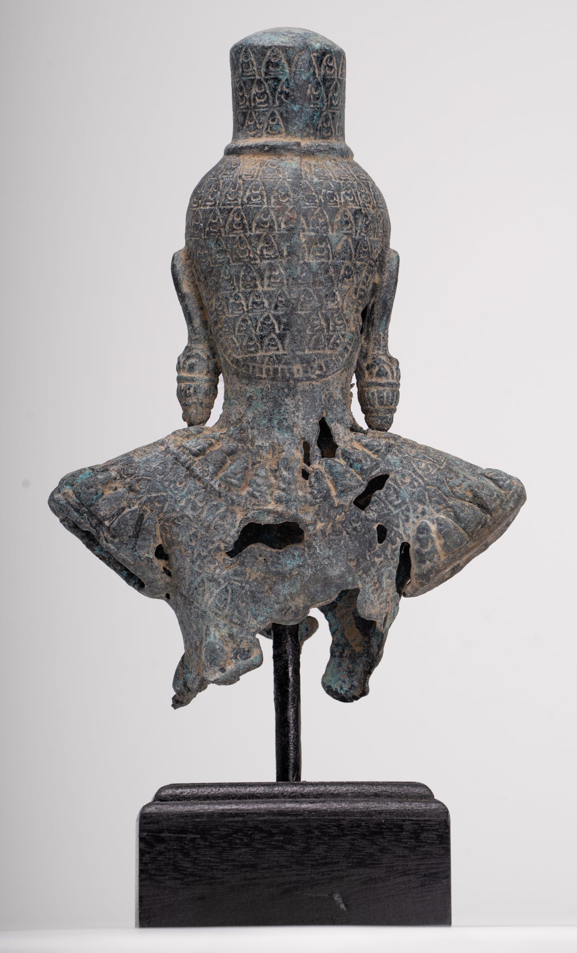 Antique Khmer Style Standing Bronze Bayon Style Lokeshvara Statue - 27cm/11"