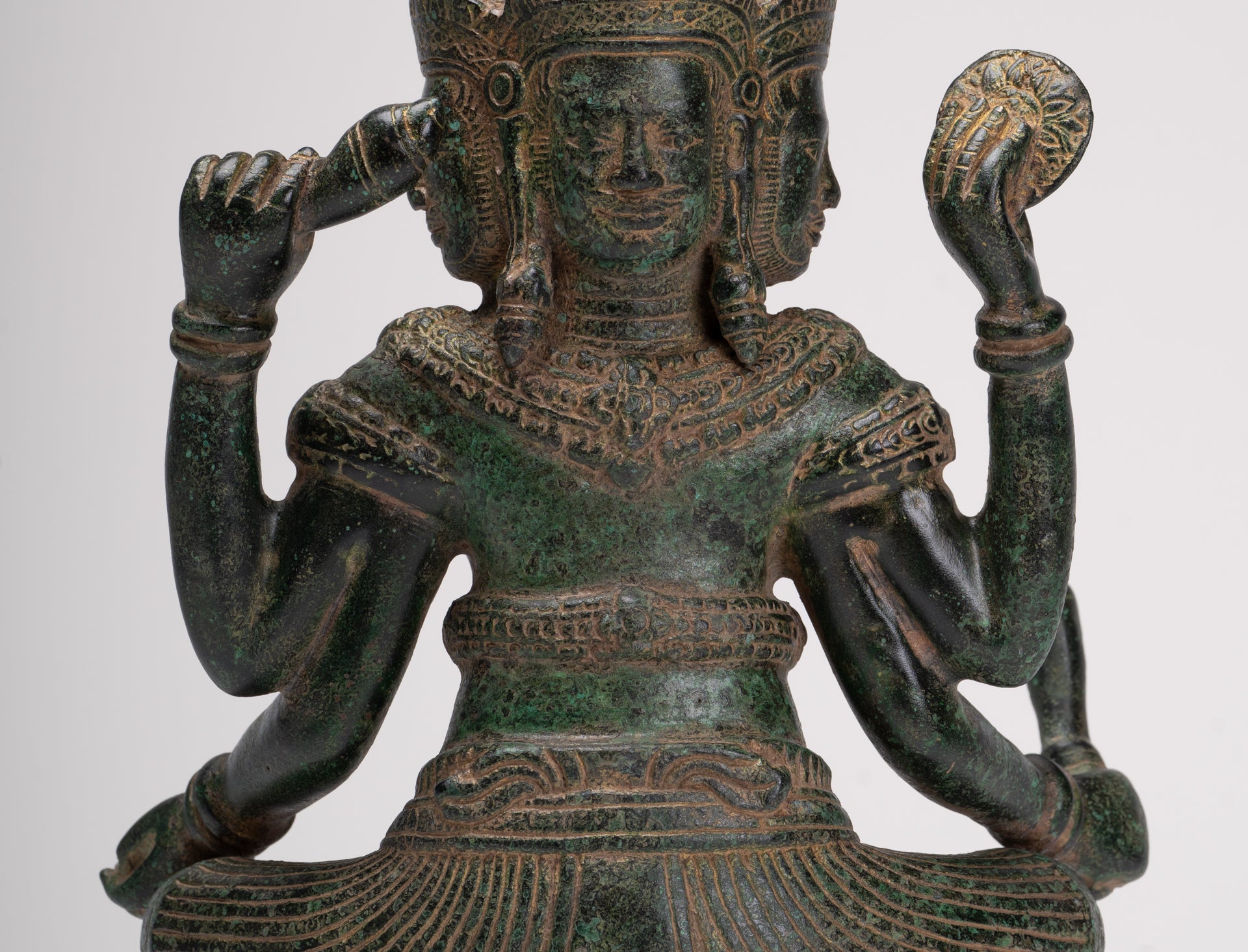 Brahma Statue - Antique Khmer Style Bronze 4 Arm Bayon Brahma - Hindu God Creation - 31cm/12"