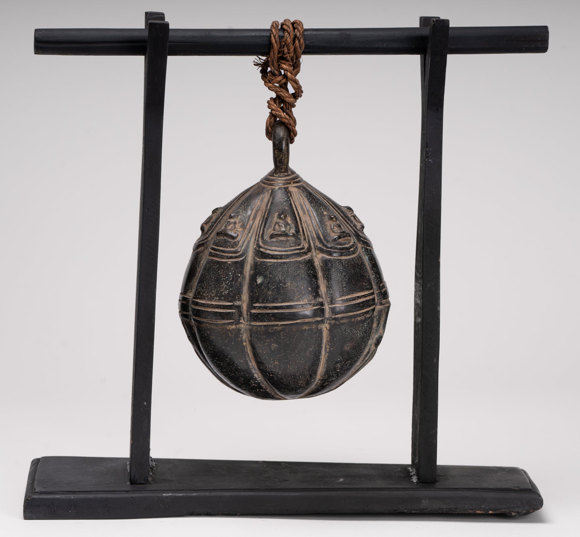Antique Khmer Style Bronze Mounted Buddha Bell - 29cm/12"