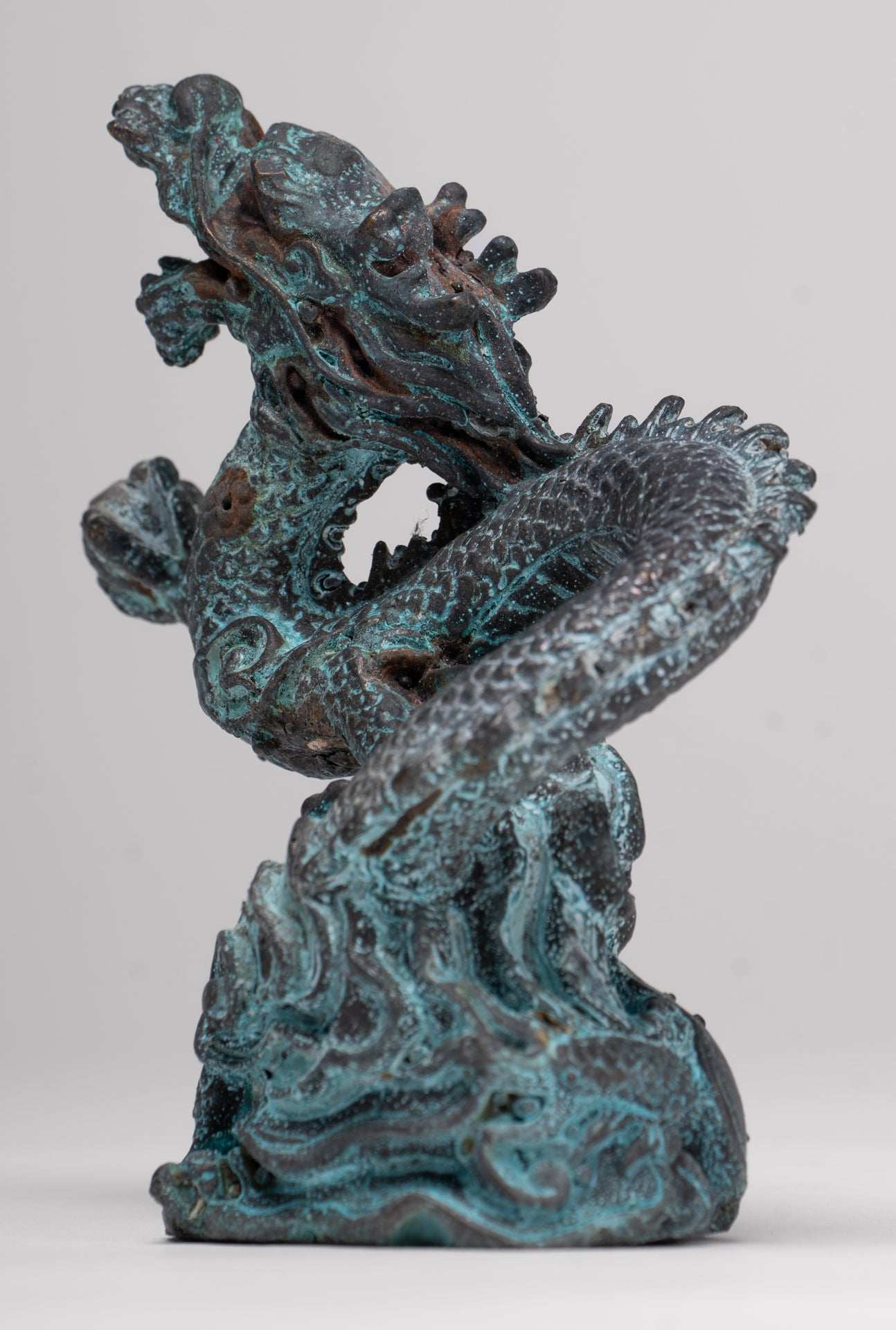 Chinese Dragon - Antique Chinese Style Bronze Dragon Statue - 10cm/4"