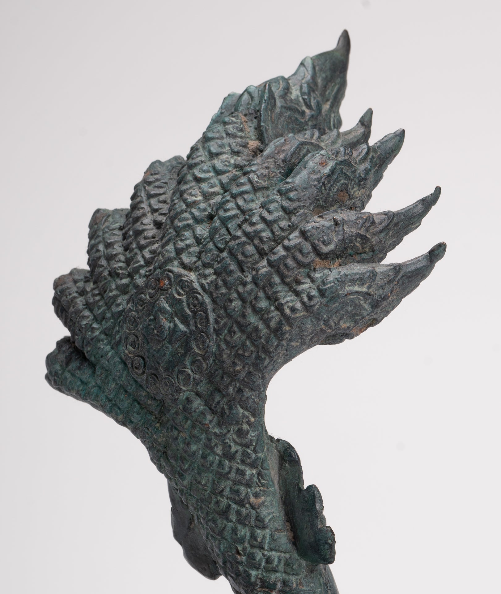 Antique Thai Style Bronze Nine Head Protective Naga, Snake or Serpent Statue - 28cm/11"