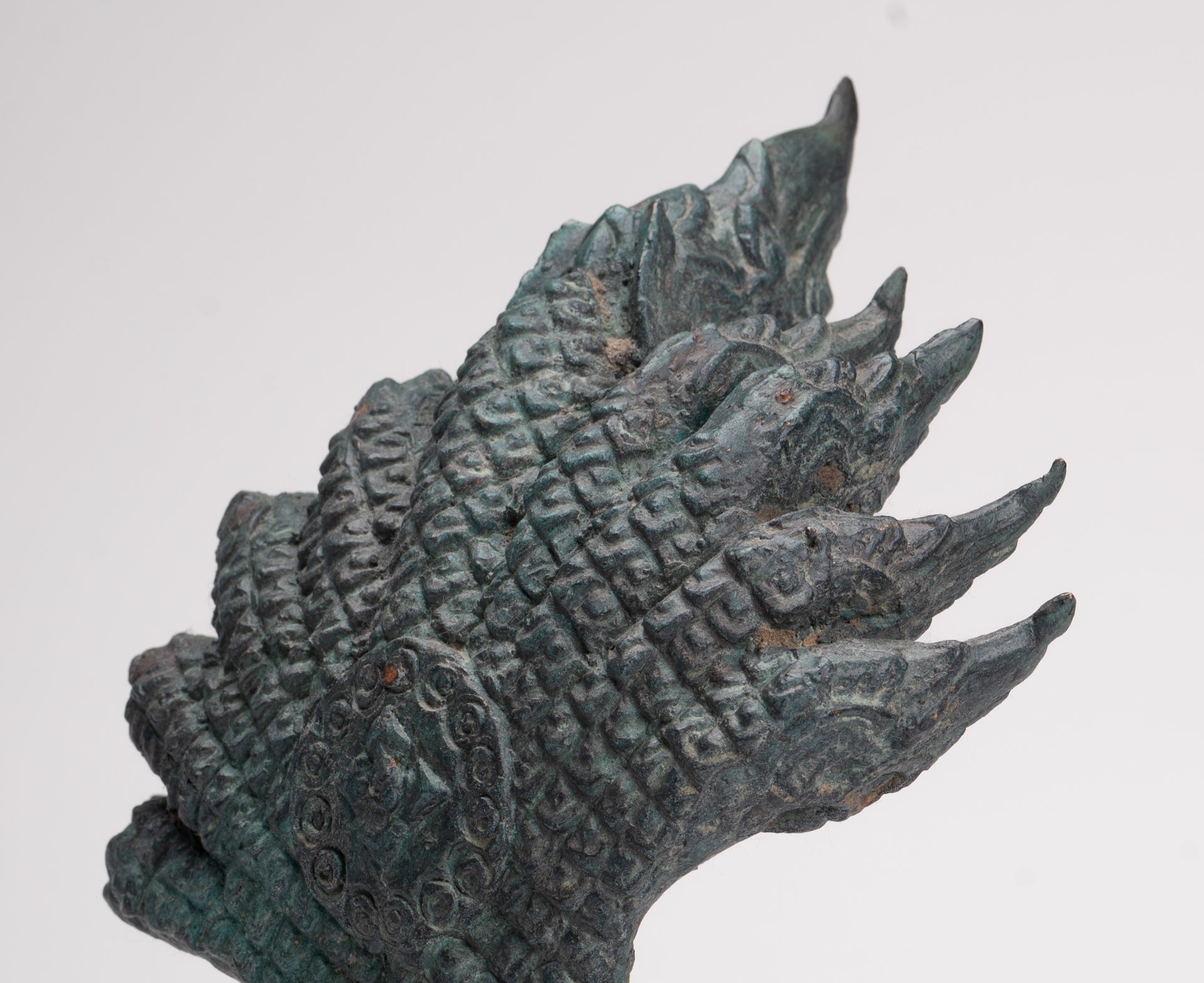 Antique Thai Style Bronze Nine Head Protective Naga, Snake or Serpent Statue - 28cm/11"