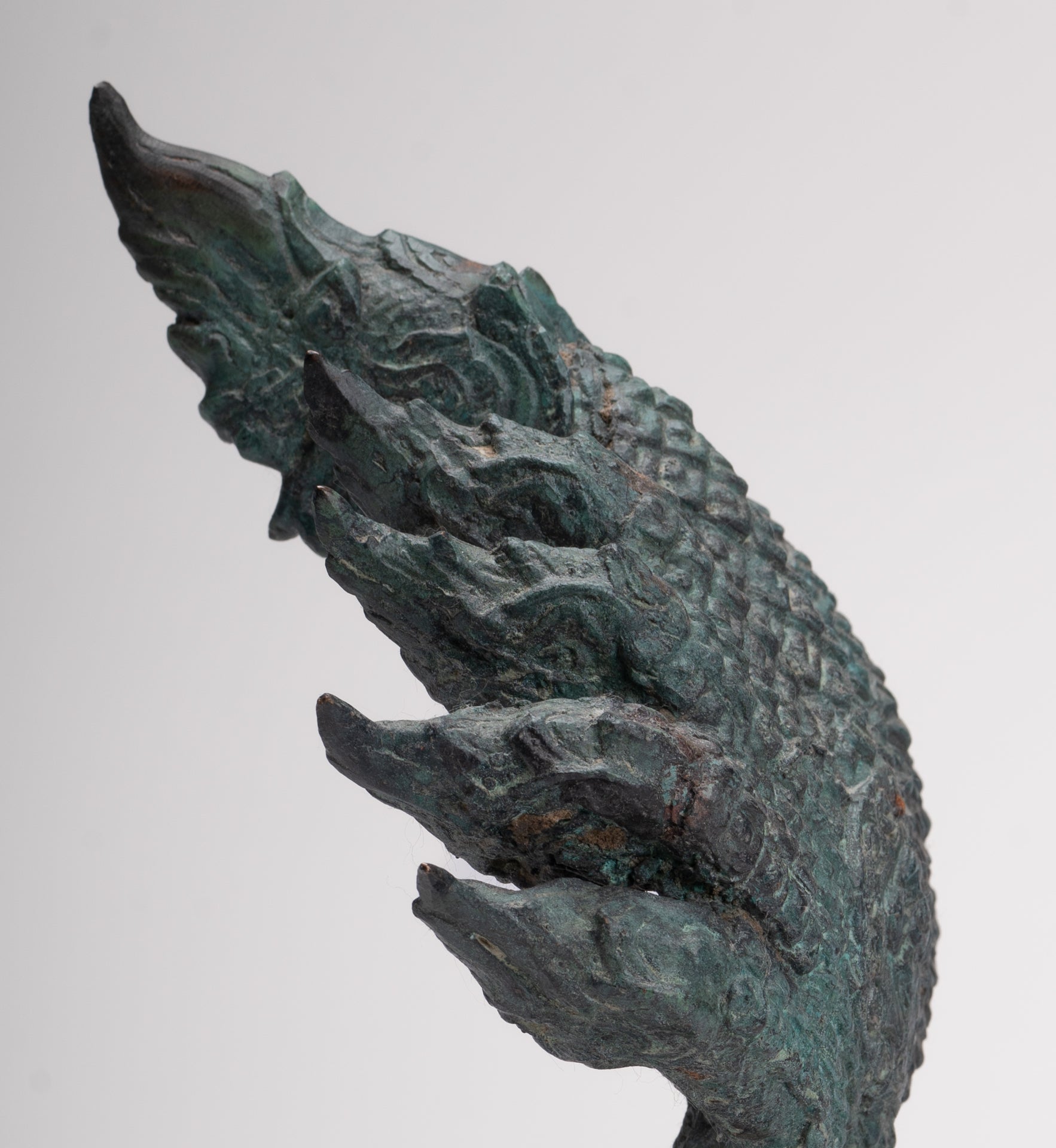 Antique Thai Style Bronze Nine Head Protective Naga, Snake or Serpent Statue - 28cm/11"