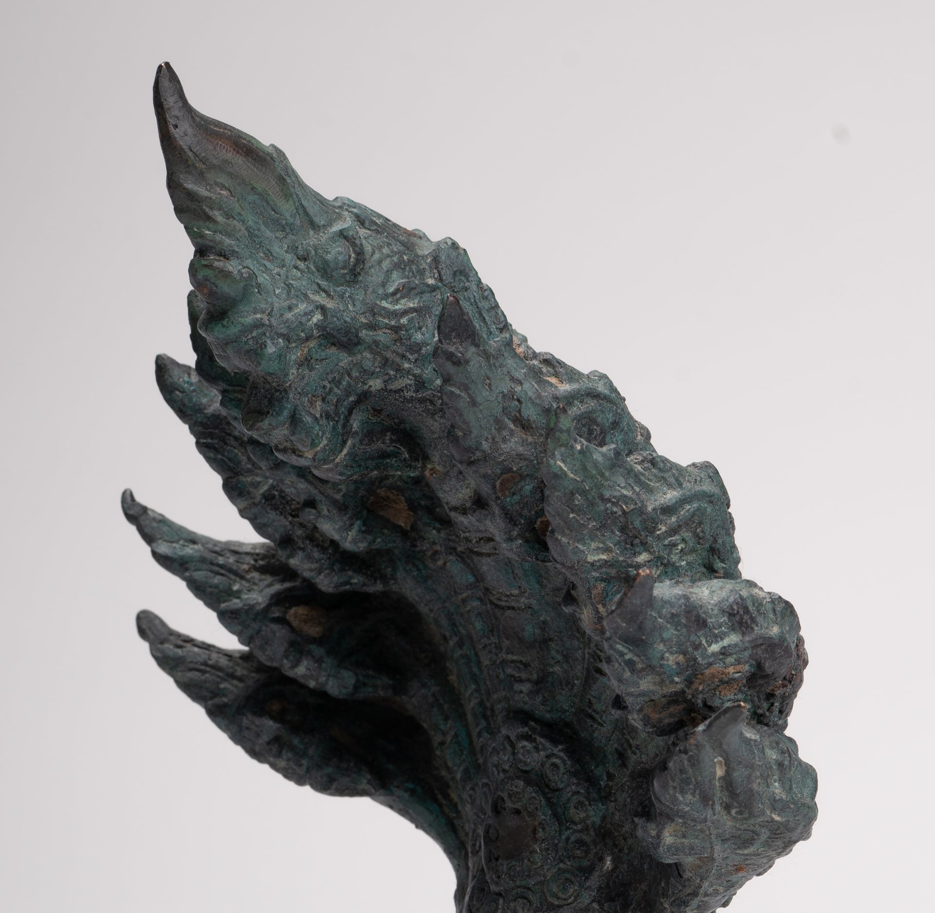 Antique Thai Style Bronze Nine Head Protective Naga, Snake or Serpent Statue - 28cm/11"