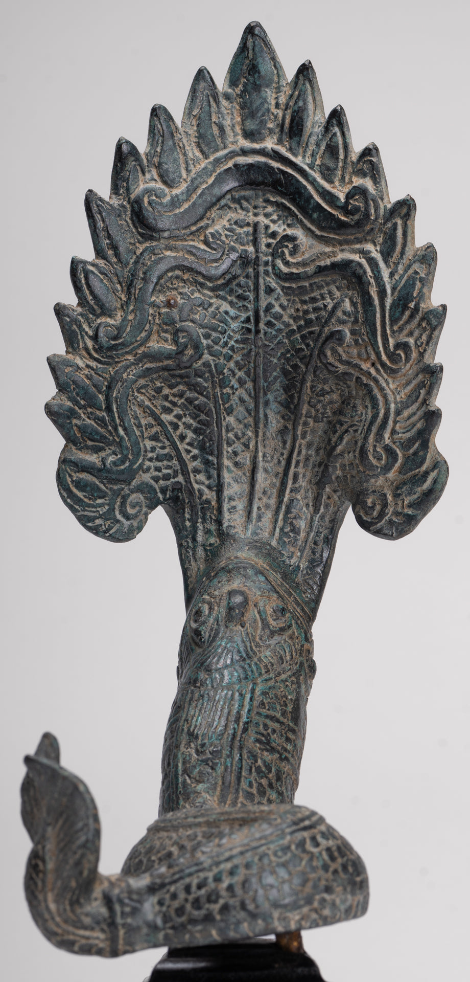 Naga Statue - Antique Khmer Style Bronze Protective Naga, Snake or Serpent Statue - 32cm/13"