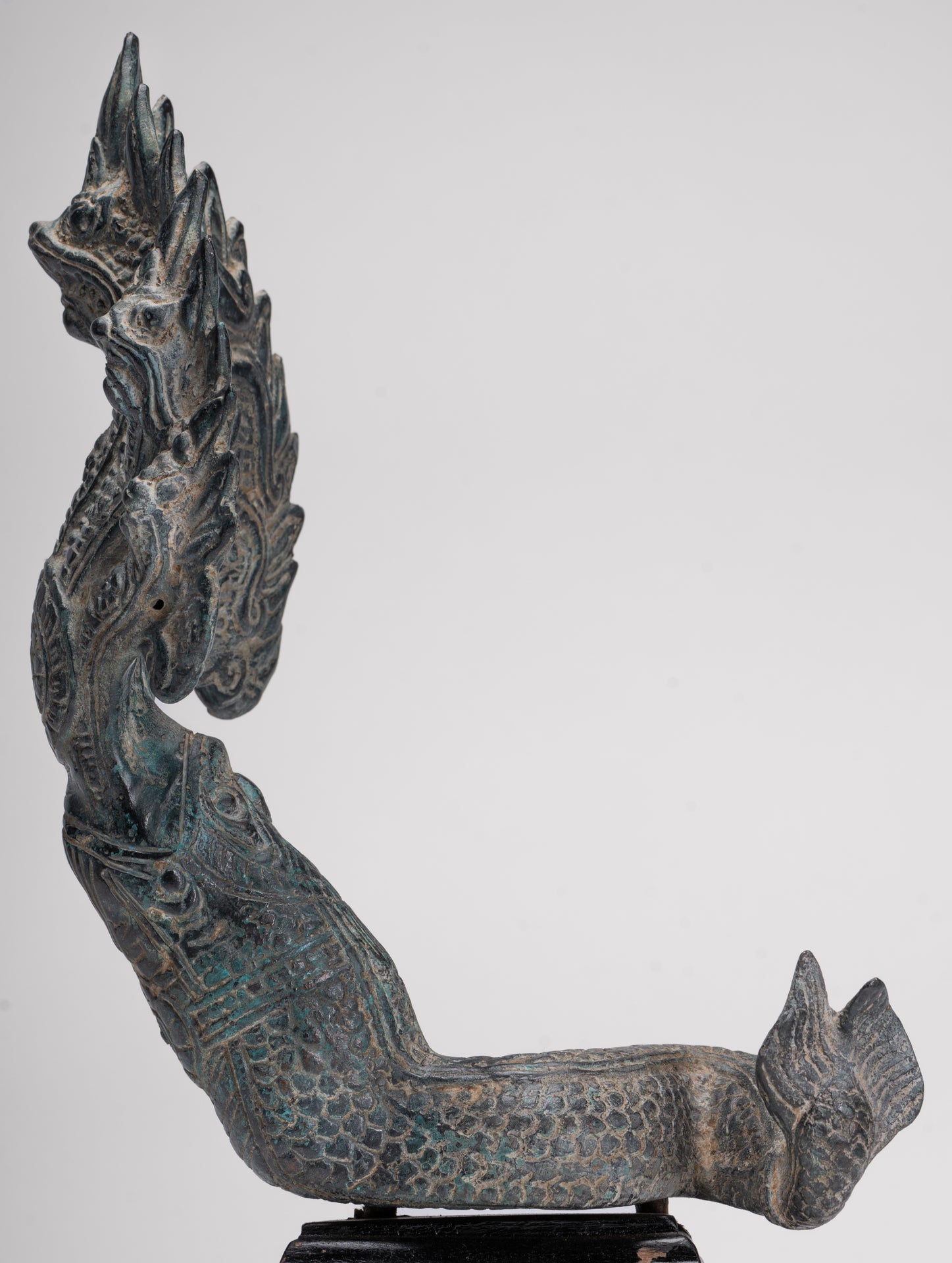 Naga Statue - Antique Khmer Style Bronze Protective Naga, Snake or Serpent Statue - 32cm/13"