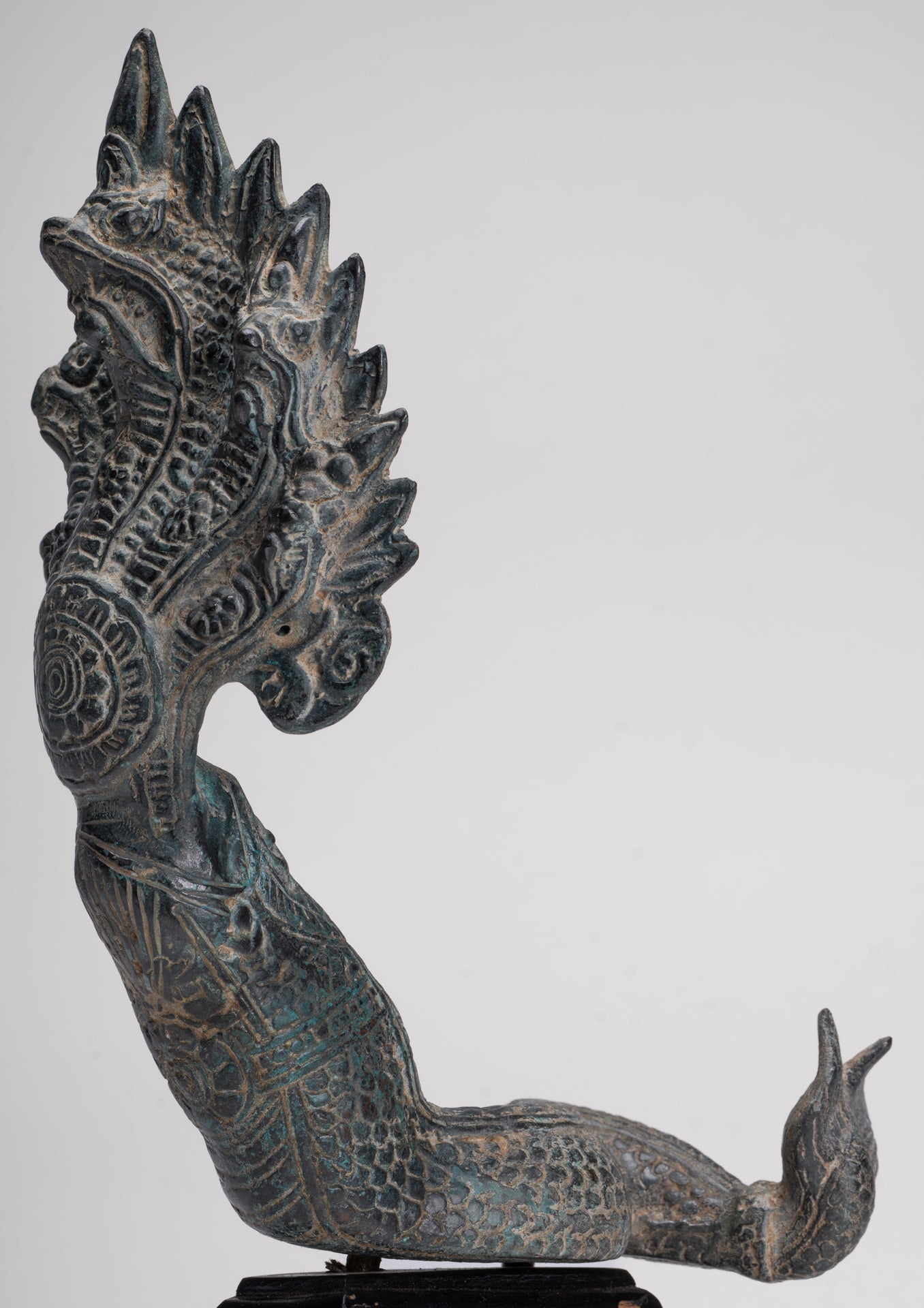 Naga Statue - Antique Khmer Style Bronze Protective Naga, Snake or Serpent Statue - 32cm/13"