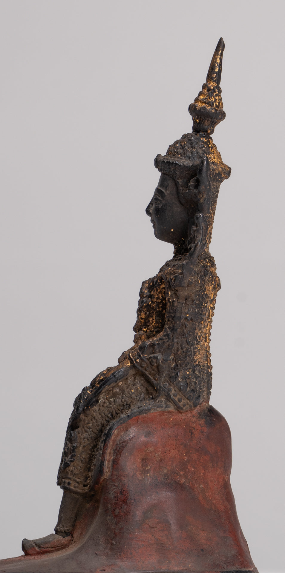 Buddha Statue - Seated Antique Thai Style Bronze Wednesday Evening Buddha - 16cm/6"