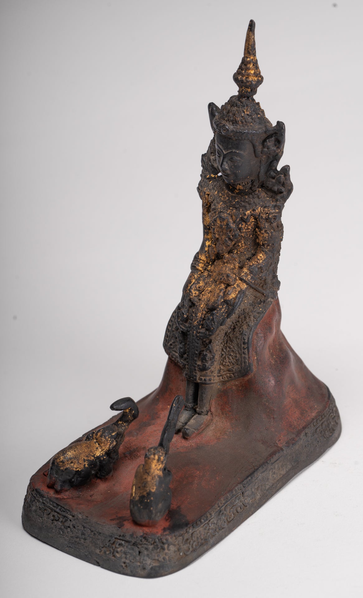 Buddha Statue - Seated Antique Thai Style Bronze Wednesday Evening Buddha - 16cm/6"