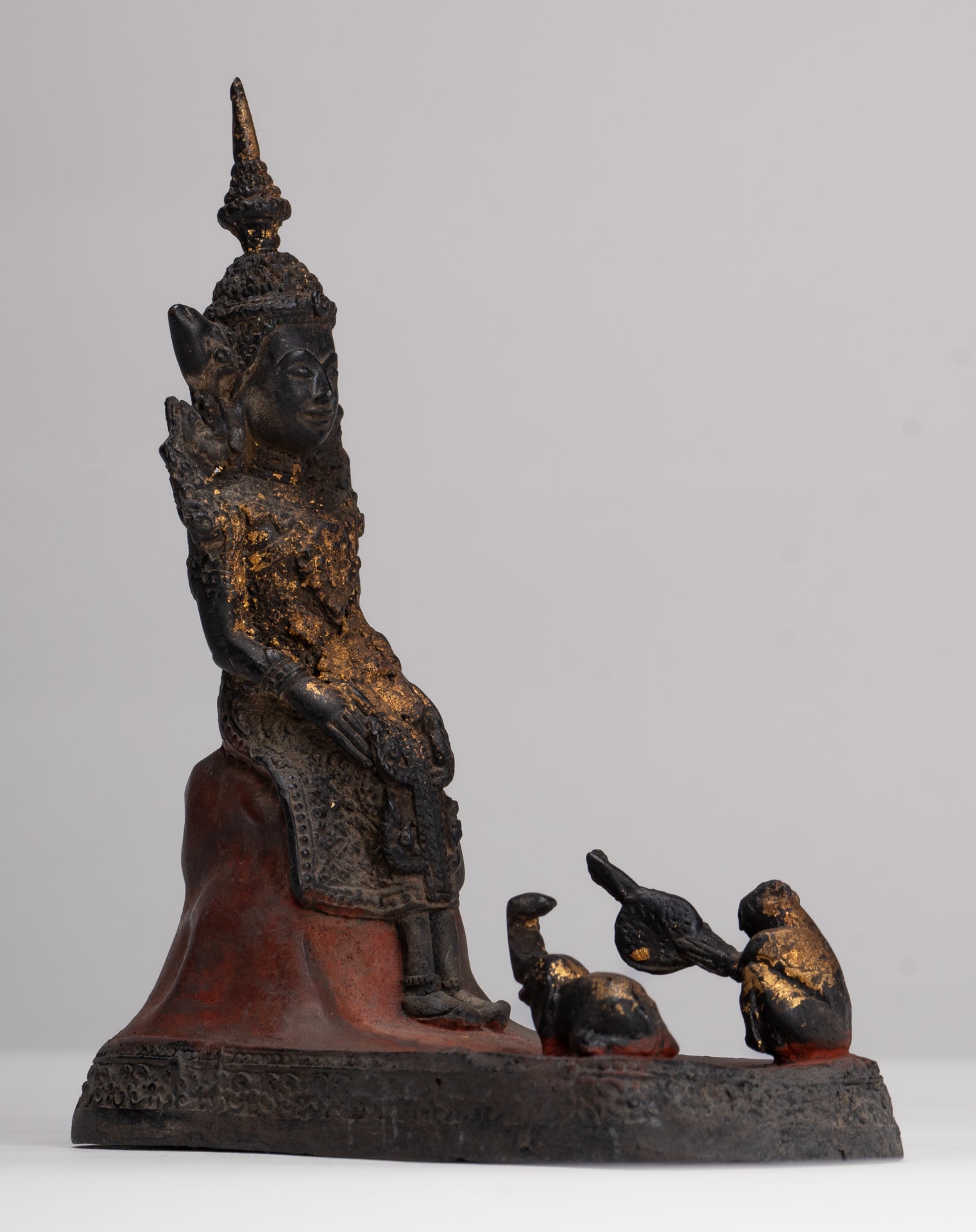 Buddha Statue - Seated Antique Thai Style Bronze Wednesday Evening Buddha - 16cm/6"