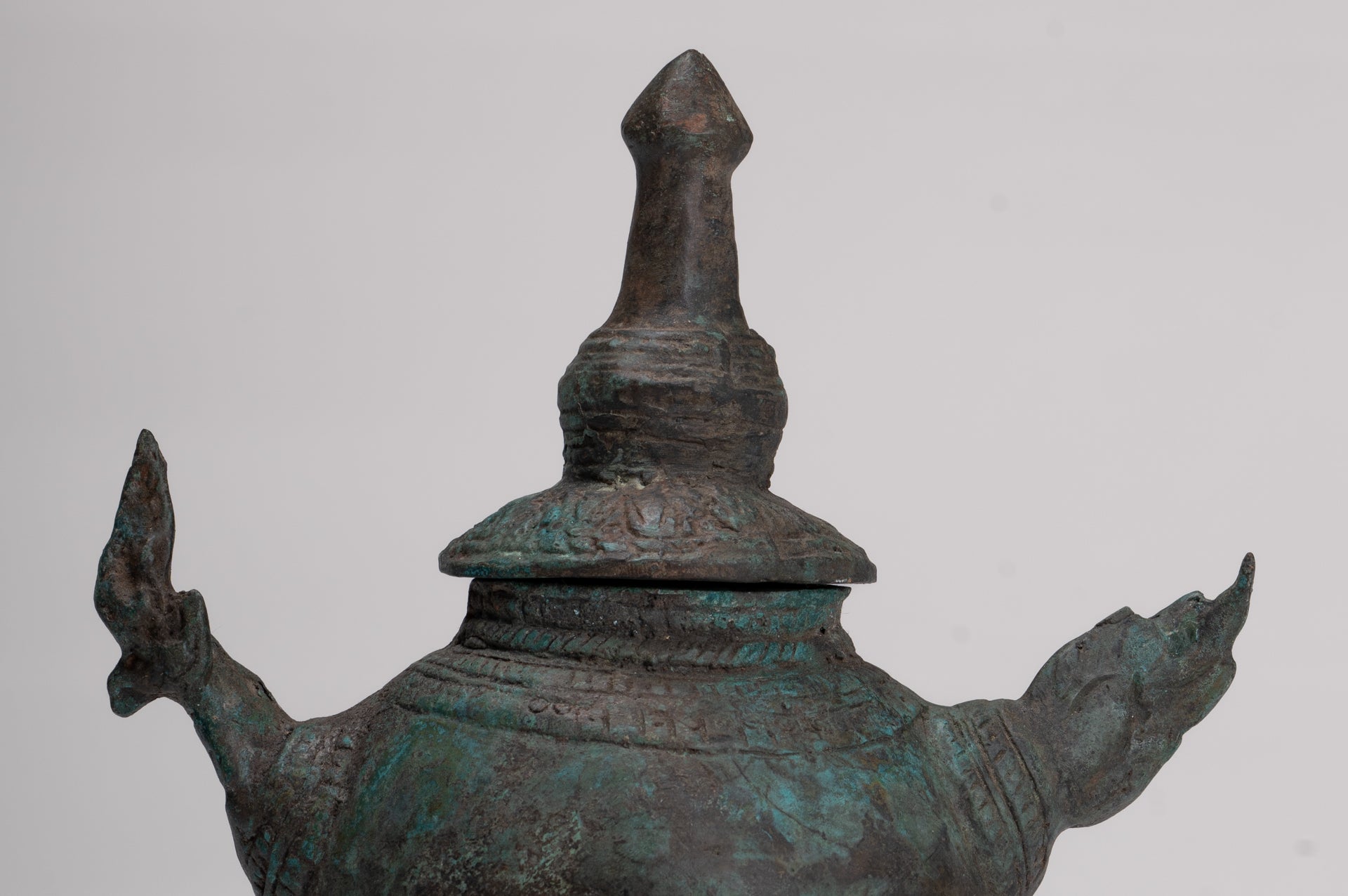 Naga Vessel - Antique Thai Style Bronze Naga Holy Water Vessel - 20.5cm/8"