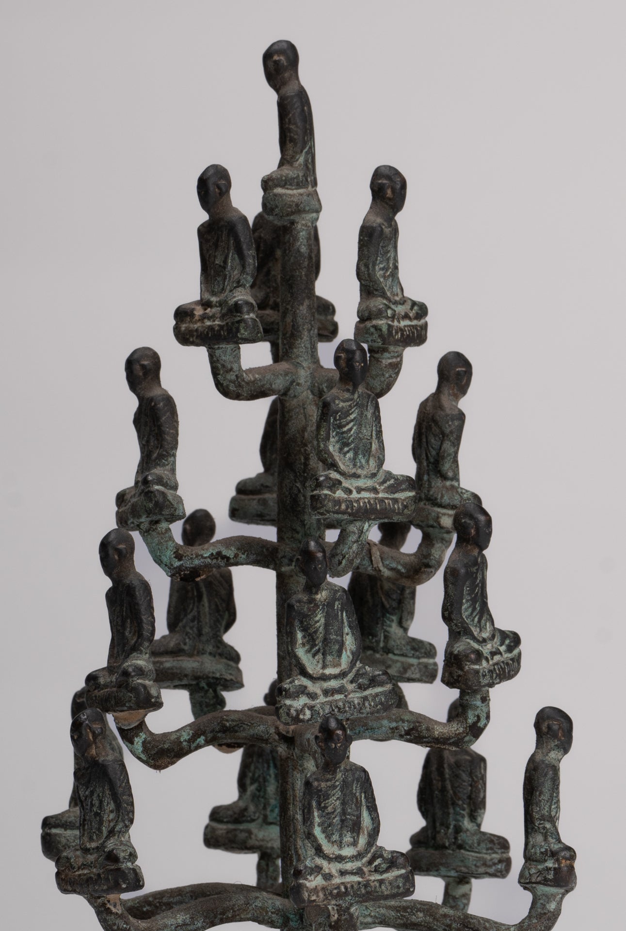 DIsciple Sculpture - Antique Thai Style Bronze Seated Meditation Monk Statues - 18cm/7"