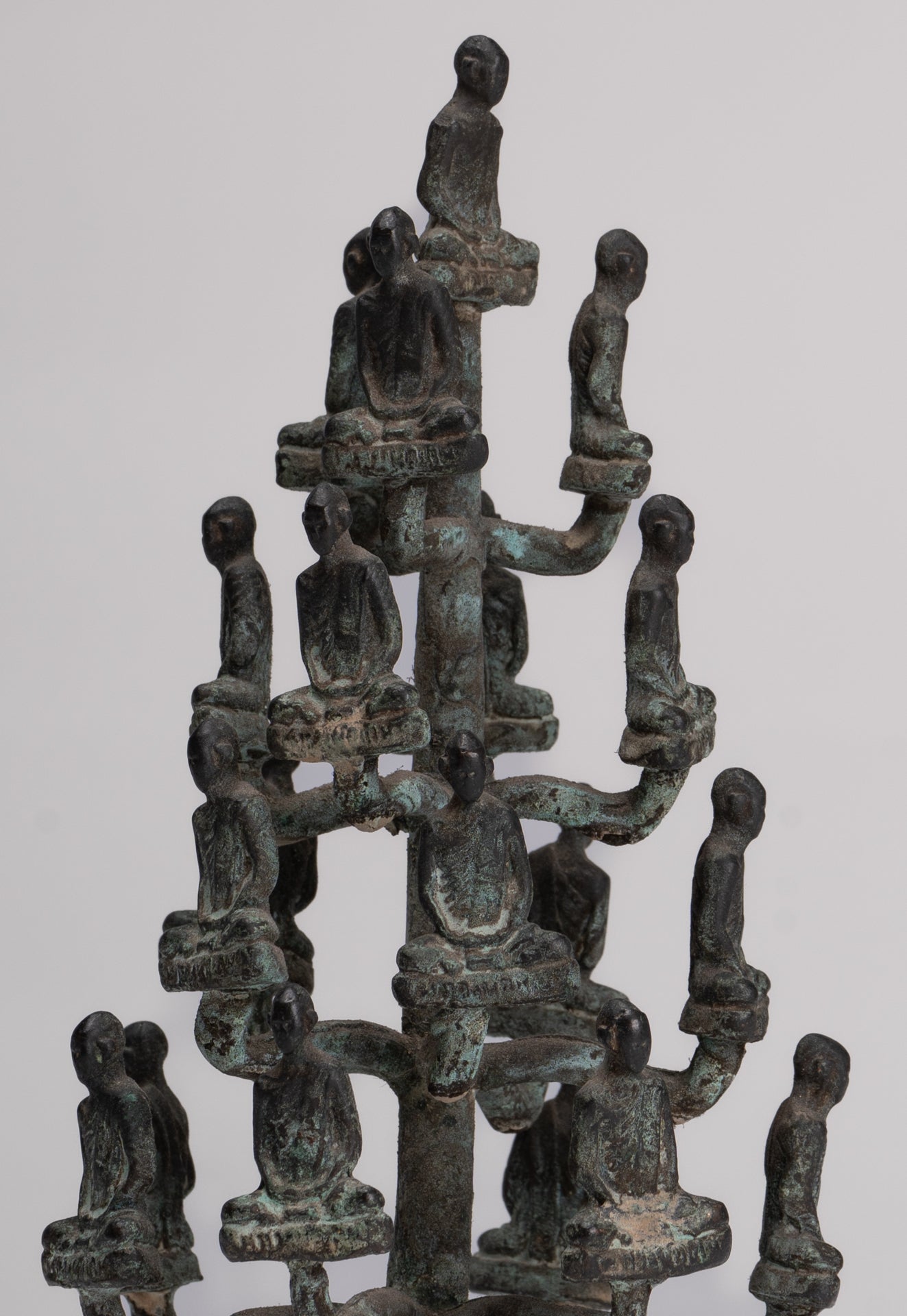 DIsciple Sculpture - Antique Thai Style Bronze Seated Meditation Monk Statues - 18cm/7"