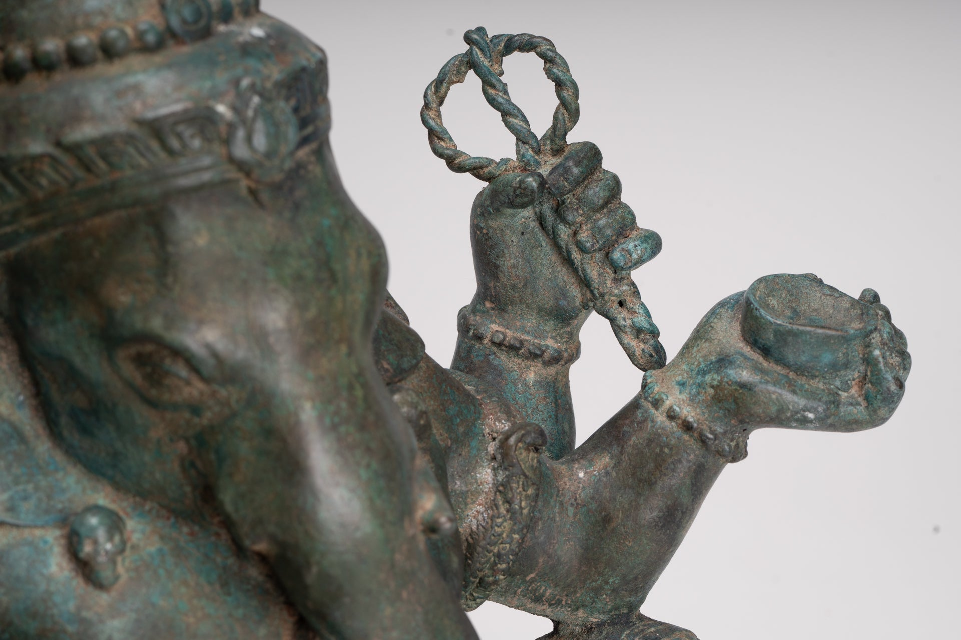 Ganesha Statue - Antique Thai Style Bronze Seated 4-Arm Ganesha Statue - 45cm/18"