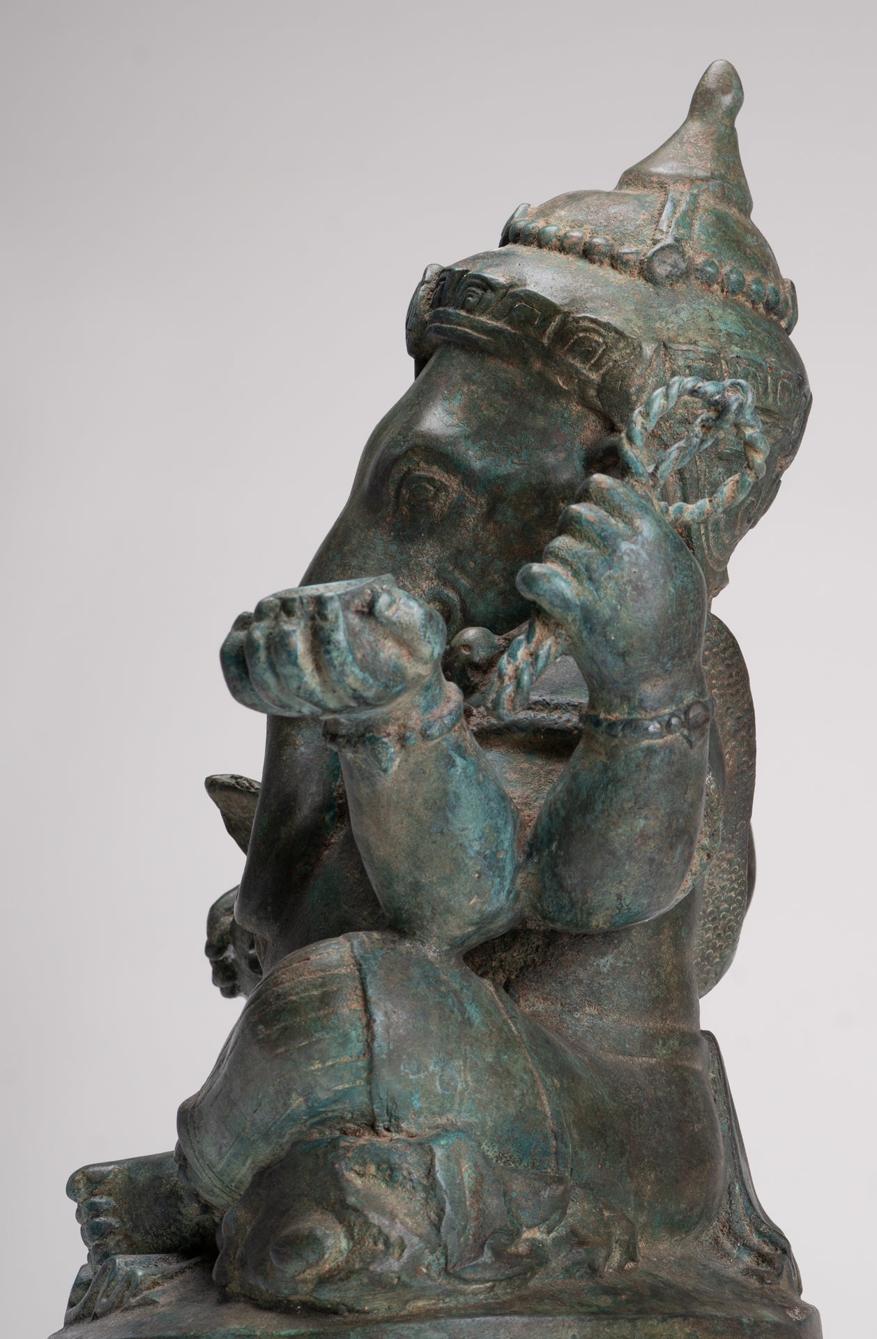 Ganesha Statue - Antique Thai Style Bronze Seated 4-Arm Ganesha Statue - 45cm/18"