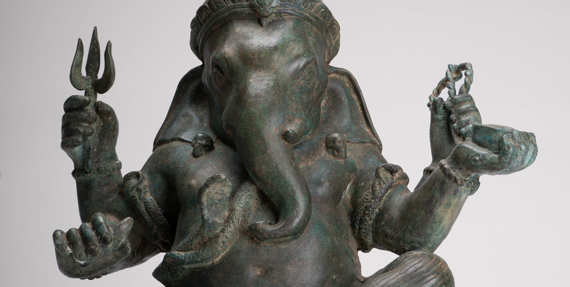 Ganesha Statue - Antique Thai Style Bronze Seated 4-Arm Ganesha Statue - 45cm/18"