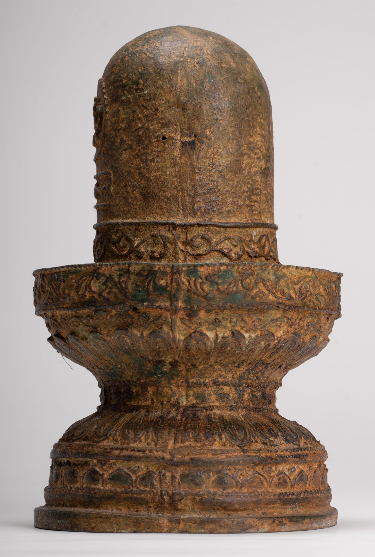 Linga - Antique Indian Style South Asia Bronze Shiva Linga / Lingnum & Yoni - 26cm/10"