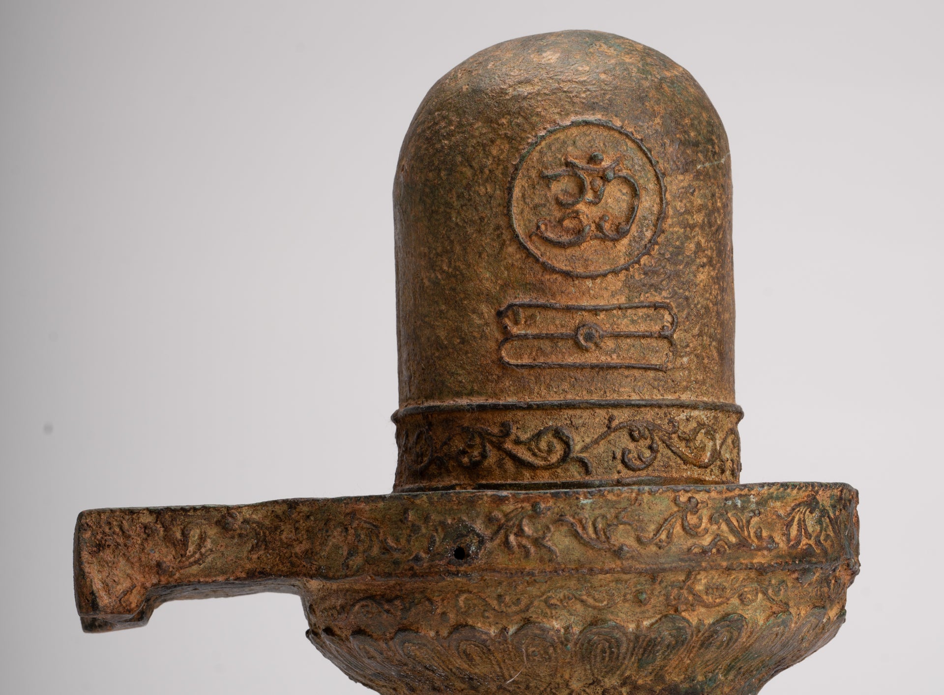 Linga - Antique Indian Style South Asia Bronze Shiva Linga / Lingnum & Yoni - 26cm/10"