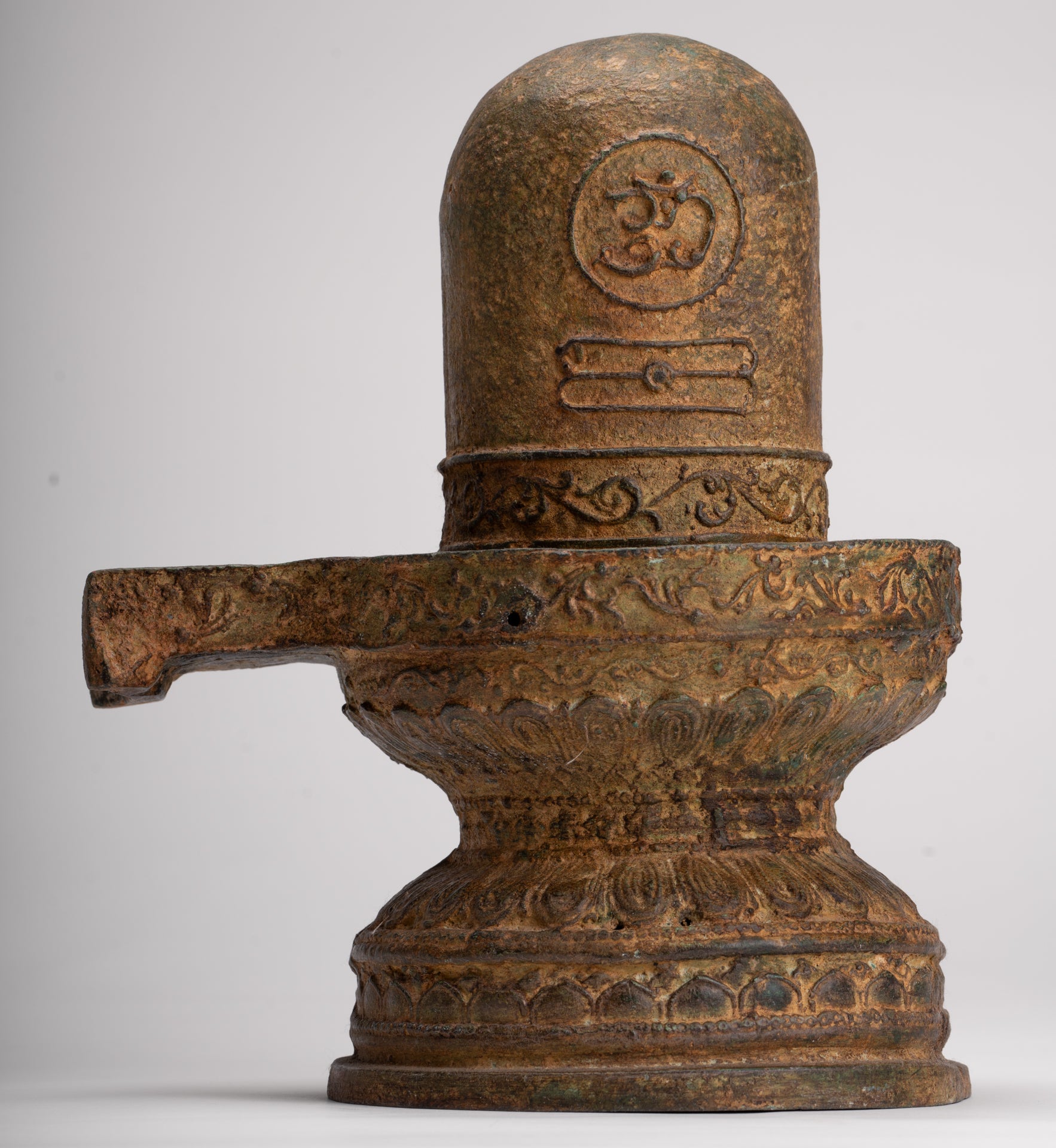 Linga - Antique Indian Style South Asia Bronze Shiva Linga / Lingnum & Yoni - 26cm/10"