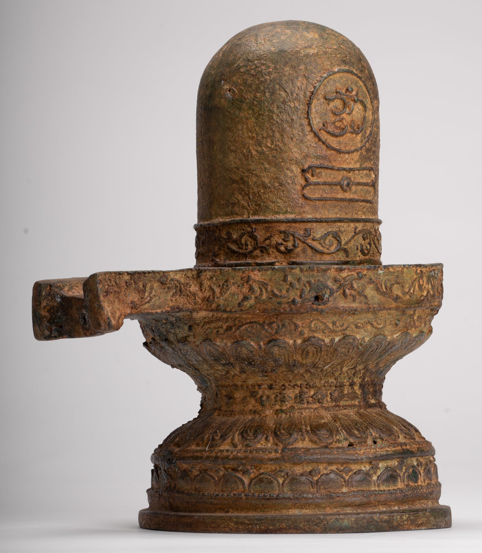 Linga - Antique Indian Style South Asia Bronze Shiva Linga / Lingnum & Yoni - 26cm/10"
