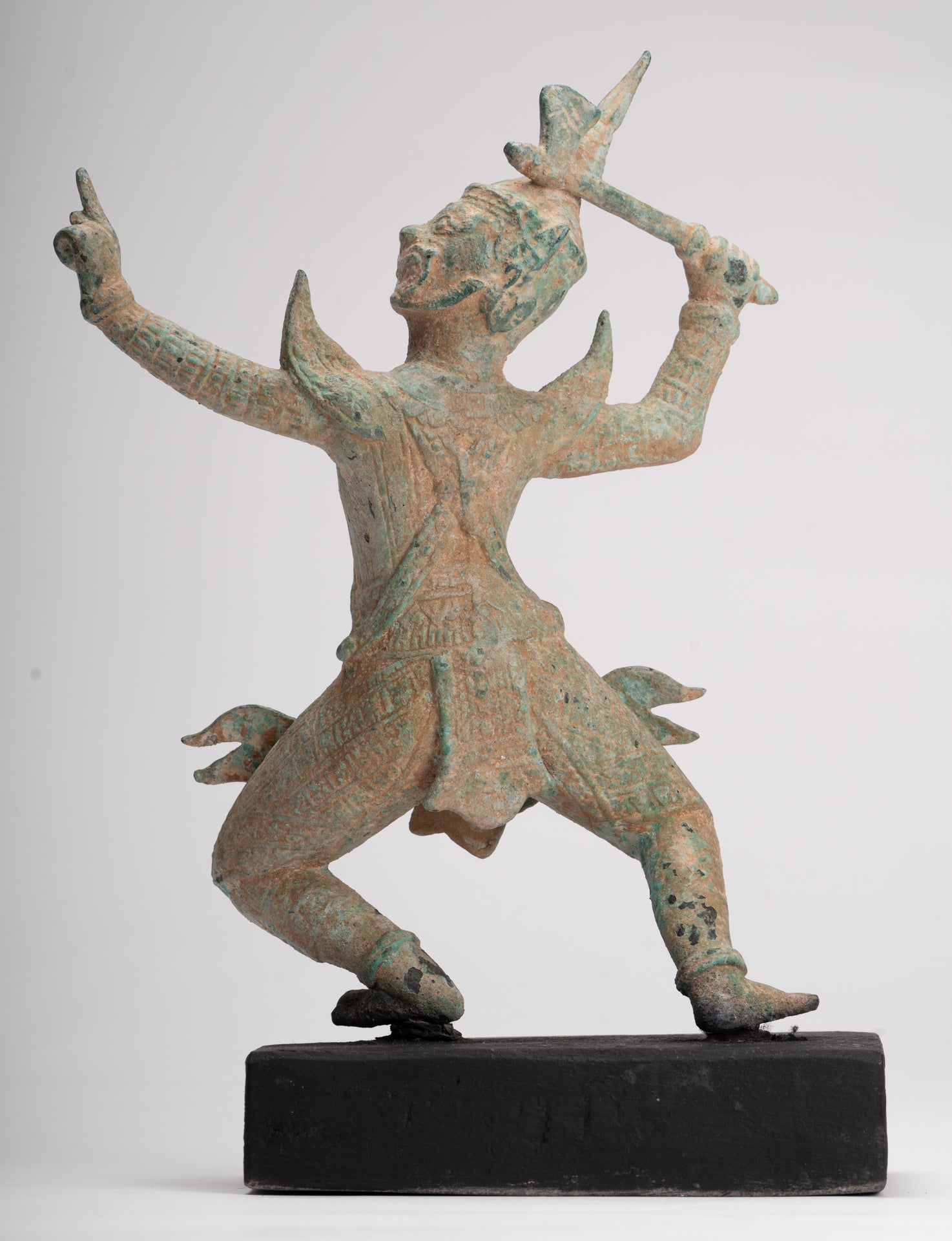 Antique Khmer Style Standing Bayon Hindu God Hanuman Statue - 31cm/12" Tall