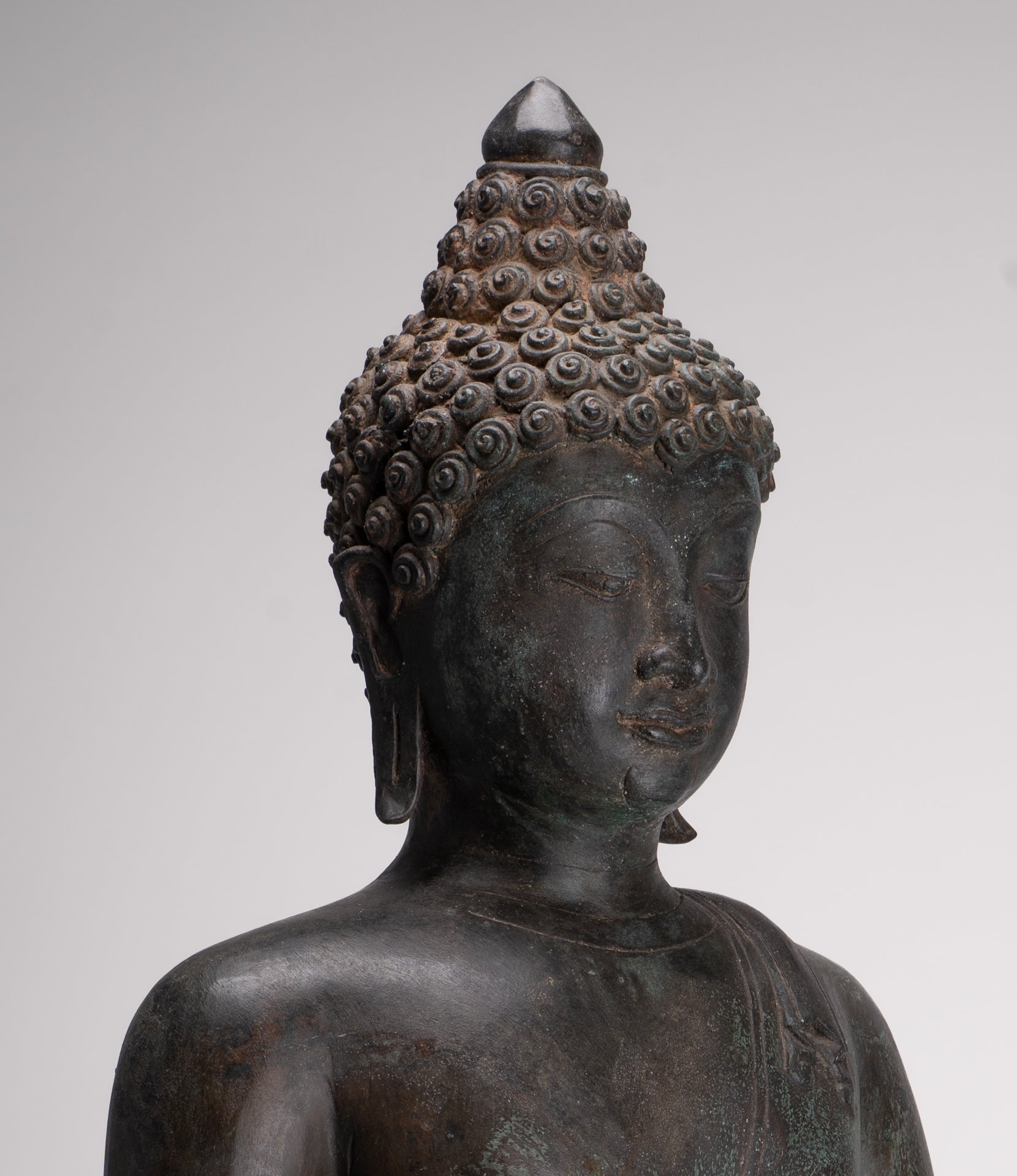Large Buddha Statue - Antique Thai Style Bronze Chiang Saen Meditation Buddha Statue - 81cm/32"