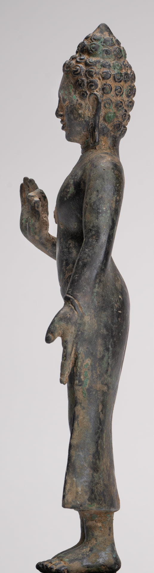 Buddha Statue - Antique Thai Style Standing Bronze Mon Dvaravati Teaching Buddha Statue - 32cm/13"