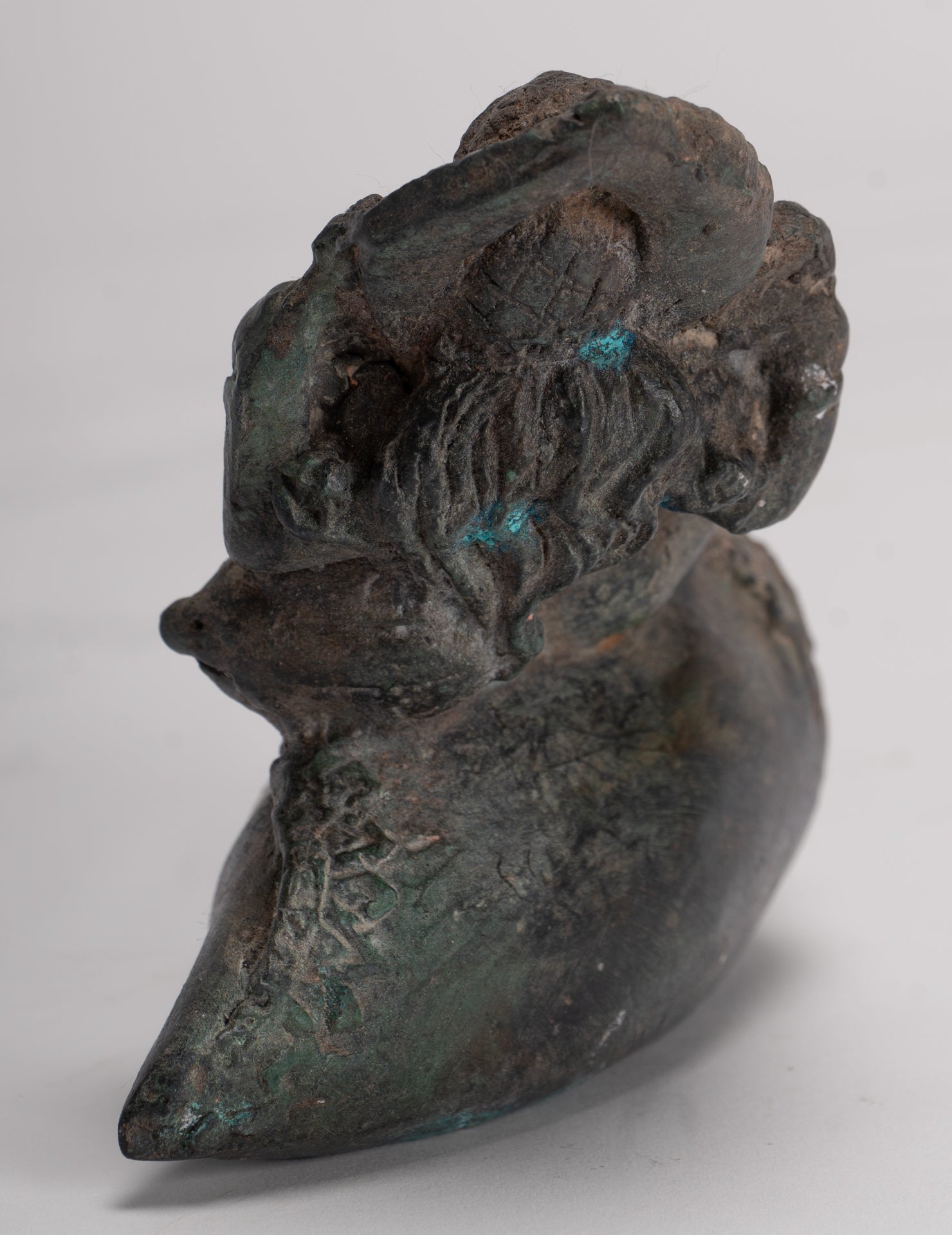 Ganesha Statue - Antique Thai Style Bronze Ganesha Statue Sat on Conch - 10cm/4"