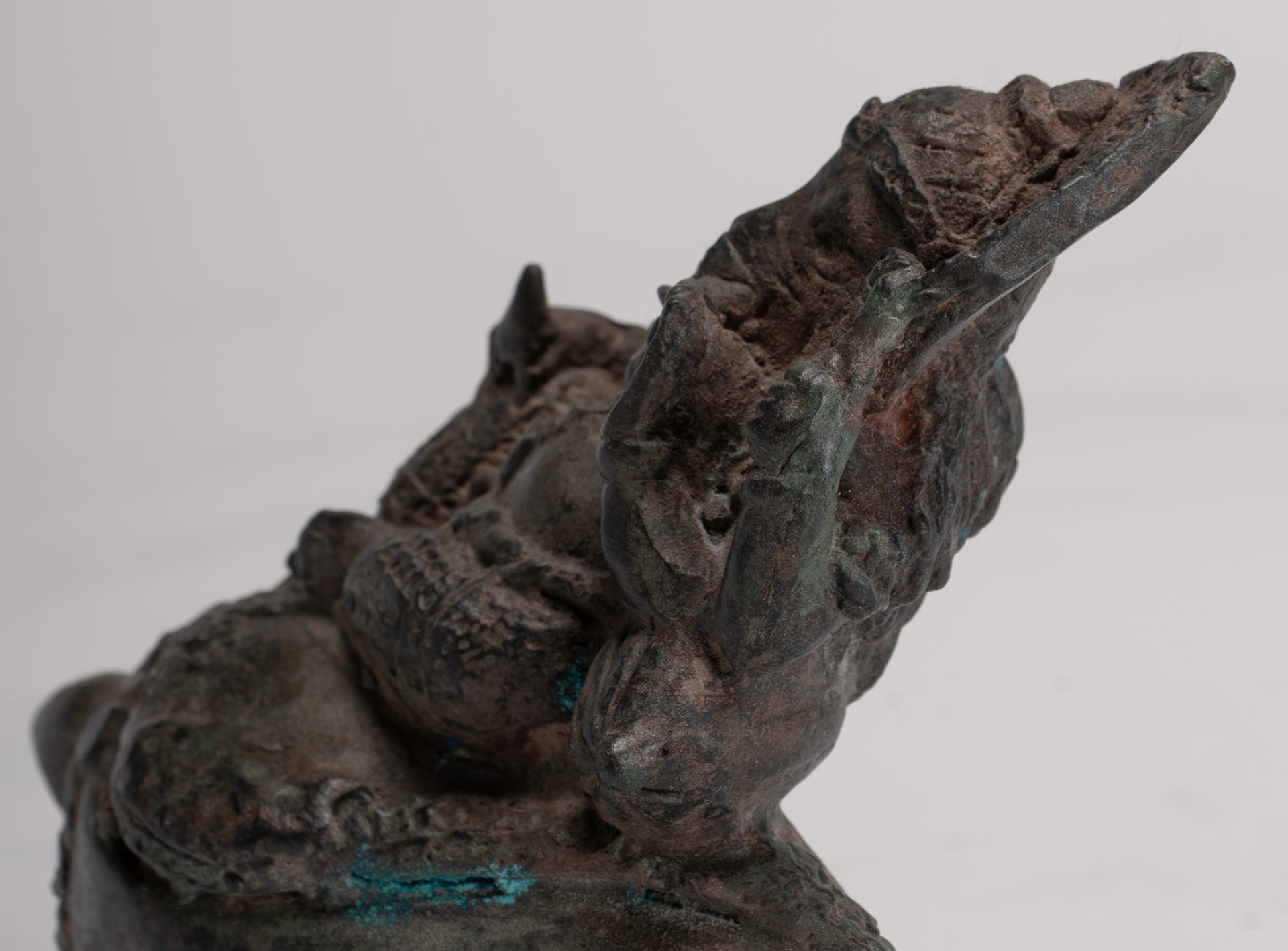 Ganesha Statue - Antique Thai Style Bronze Ganesha Statue Sat on Conch - 10cm/4"