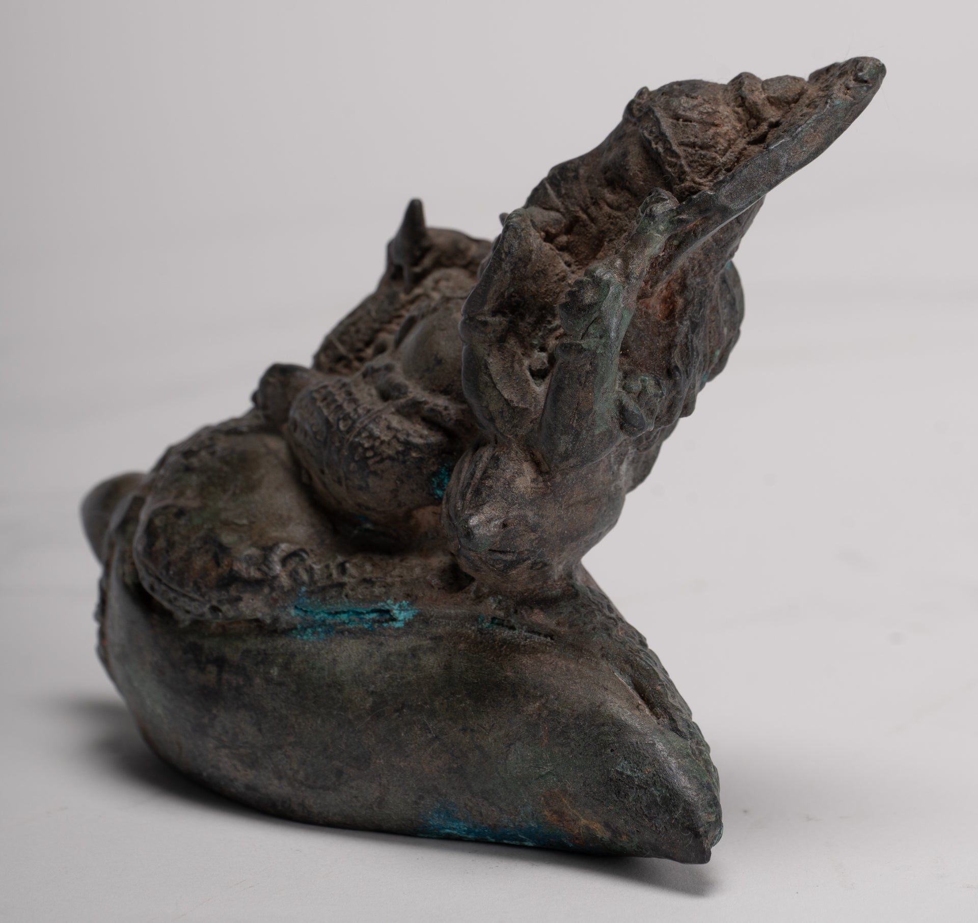 Ganesha Statue - Antique Thai Style Bronze Ganesha Statue Sat on Conch - 10cm/4"