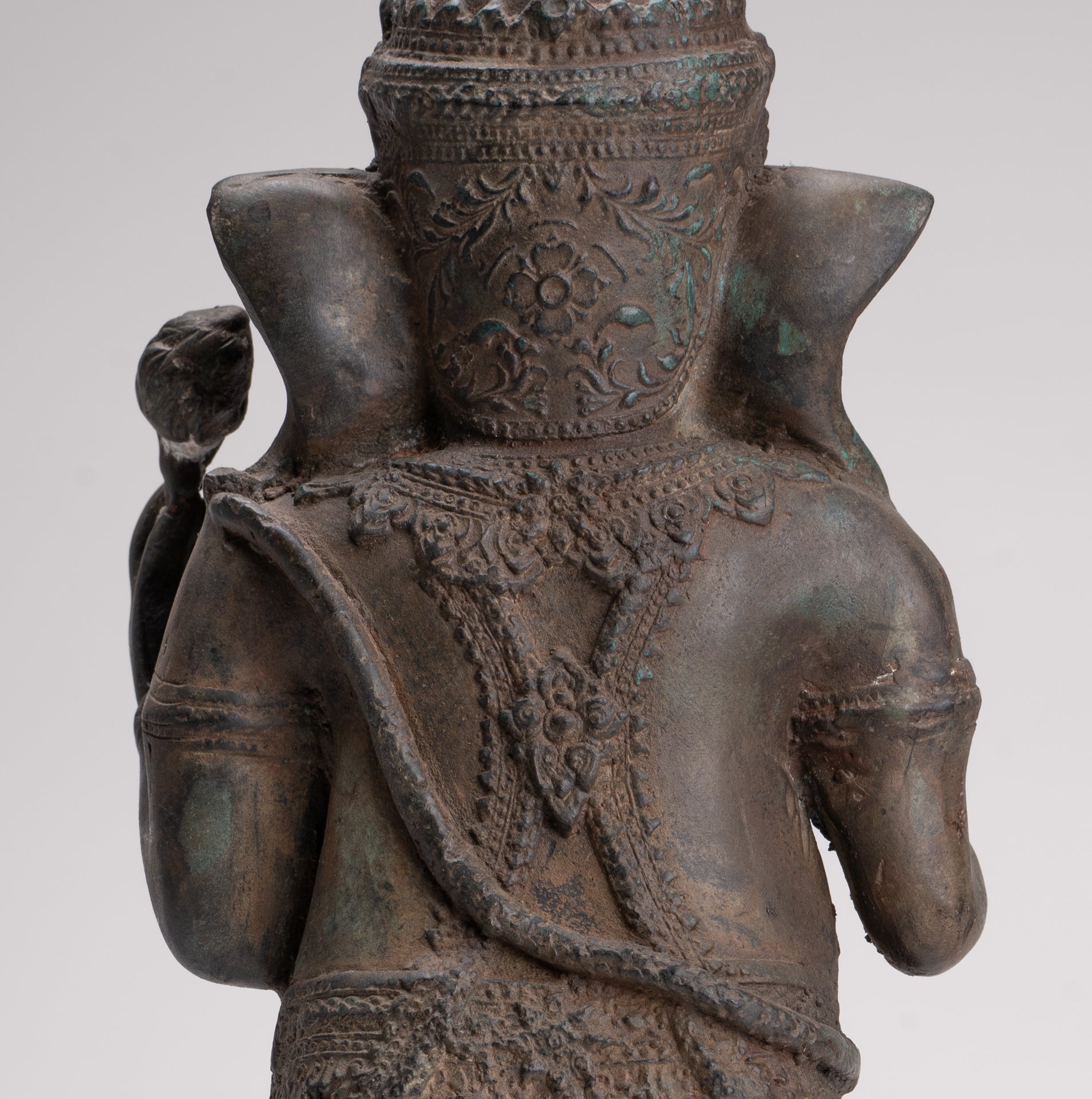 Ganesha Statue - Antique Thai Style Bronze Standing 2-Arm Ganesha Statue - 38cm/15"