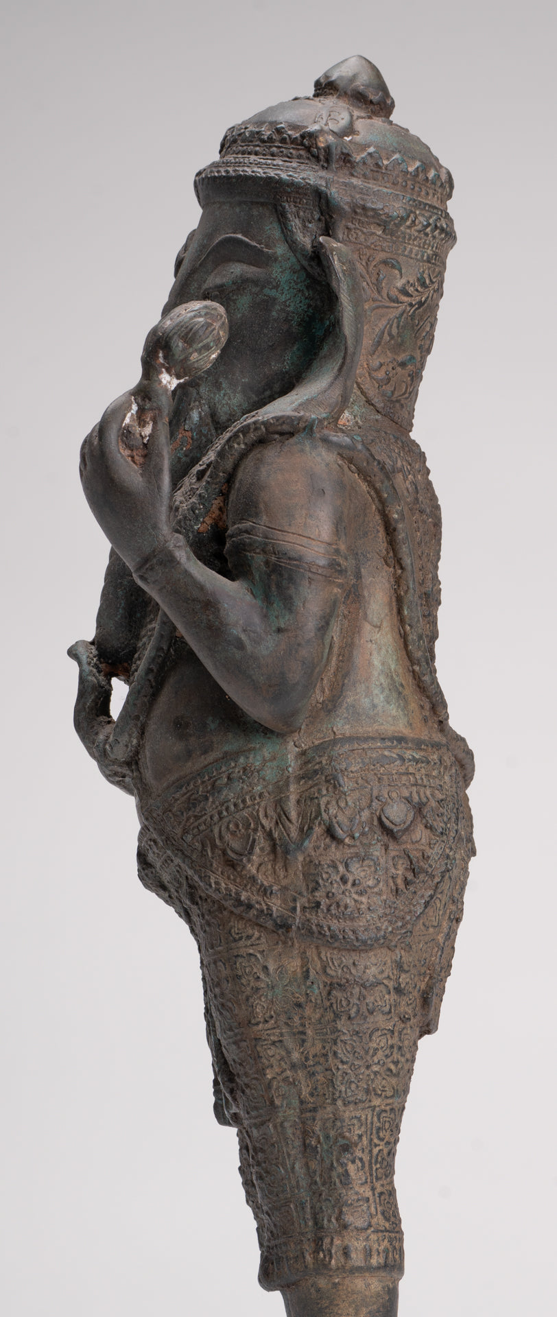 Ganesha Statue - Antique Thai Style Bronze Standing 2-Arm Ganesha Statue - 38cm/15"