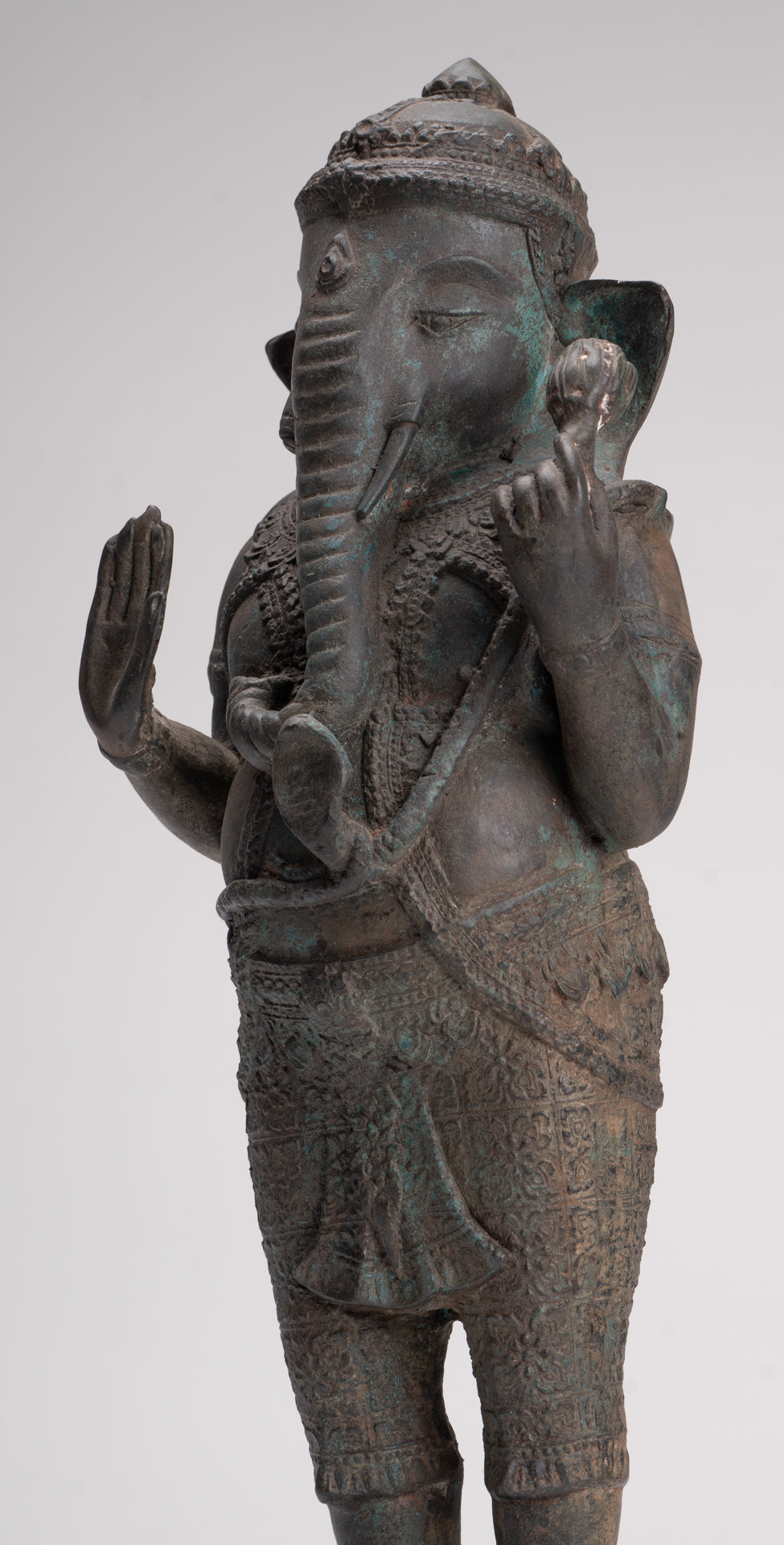 Ganesha Statue - Antique Thai Style Bronze Standing 2-Arm Ganesha Statue - 38cm/15"