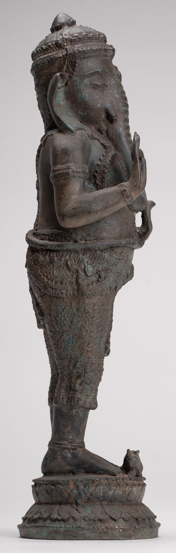 Ganesha Statue - Antique Thai Style Bronze Standing 2-Arm Ganesha Statue - 38cm/15"