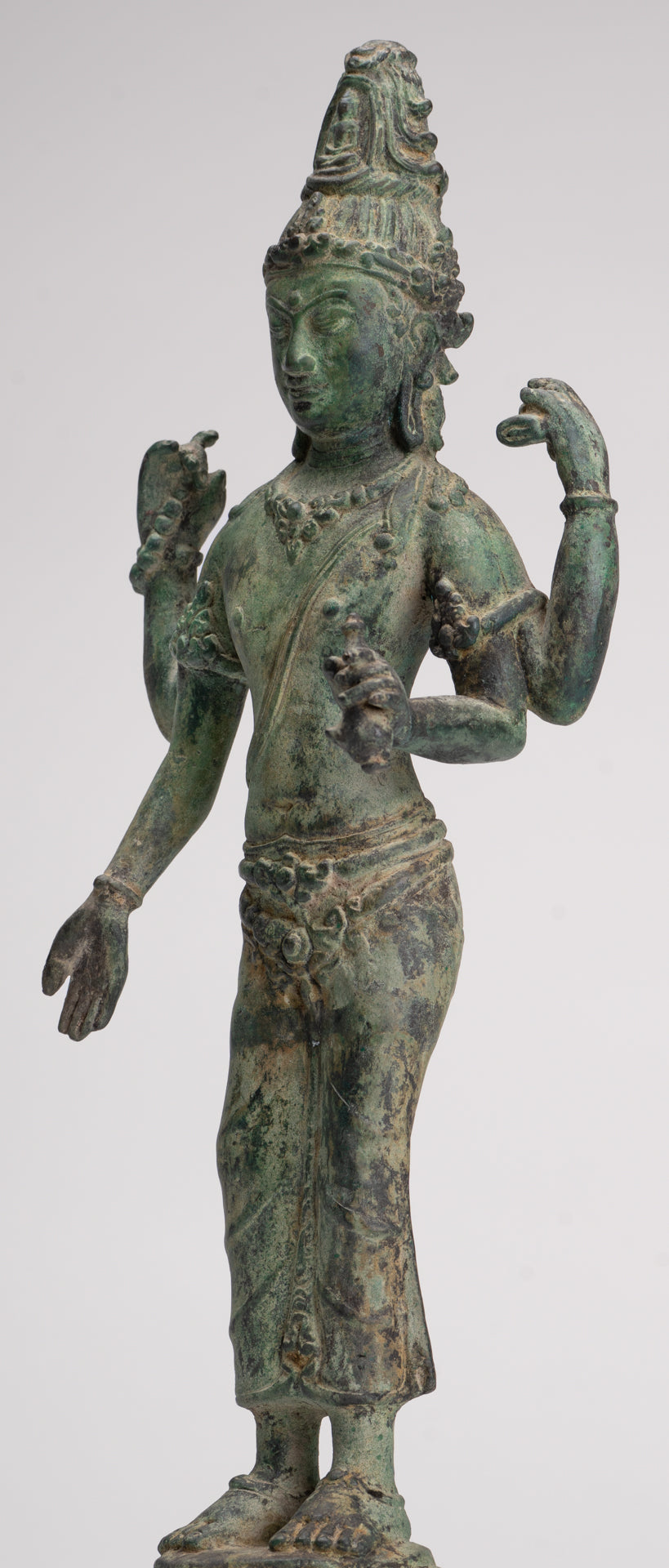Lokeshvara - Antique Khmer Style Standing Bronze Lokeshvara Statue - 35cm/14"