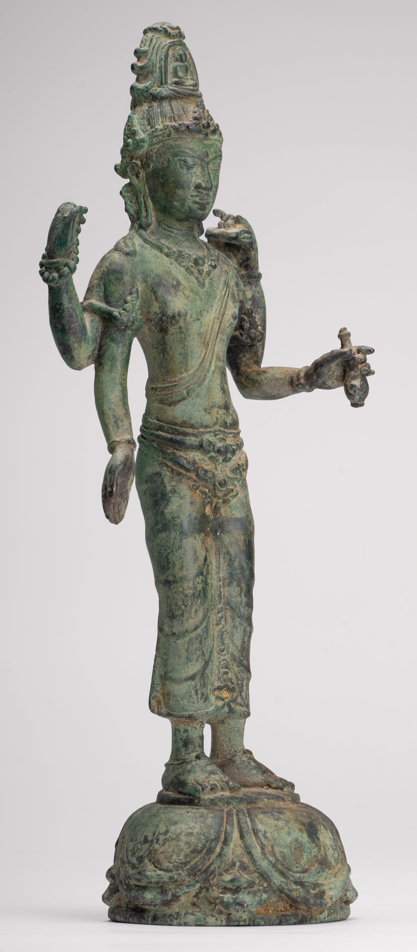 Lokeshvara - Antique Khmer Style Standing Bronze Lokeshvara Statue - 35cm/14"