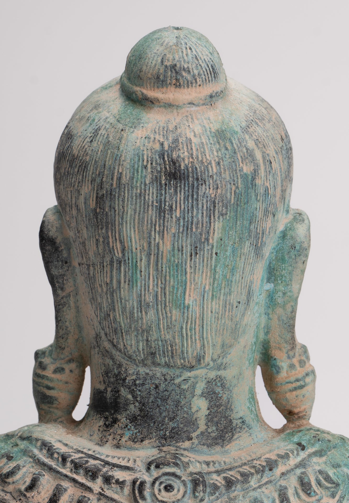 Antique Khmer Style Seated Bronze Meditation Jayavarman VII Statue - 19.5cm/8"