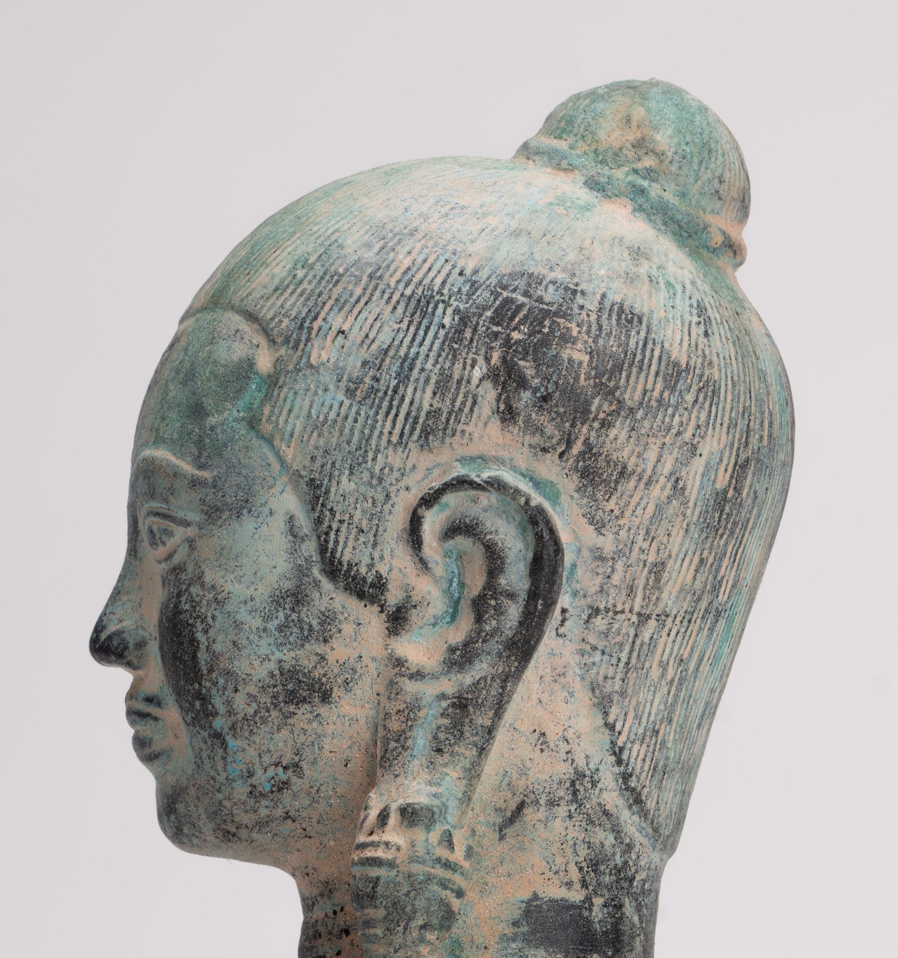 Antique Khmer Style Seated Bronze Meditation Jayavarman VII Statue - 19.5cm/8"