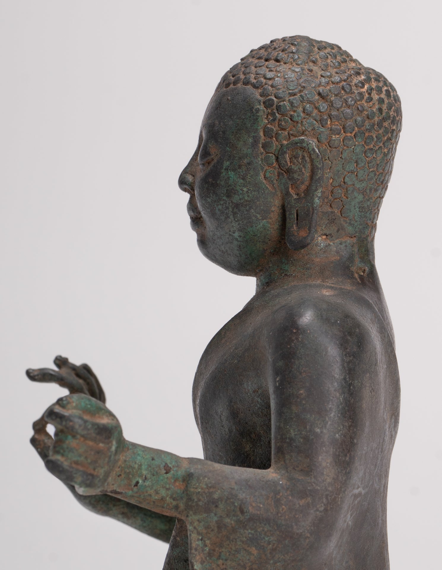 Buddha Statue - Antique Sri Lanka Style Seated Bronze Teaching Buddha Statue - 16cm/6"