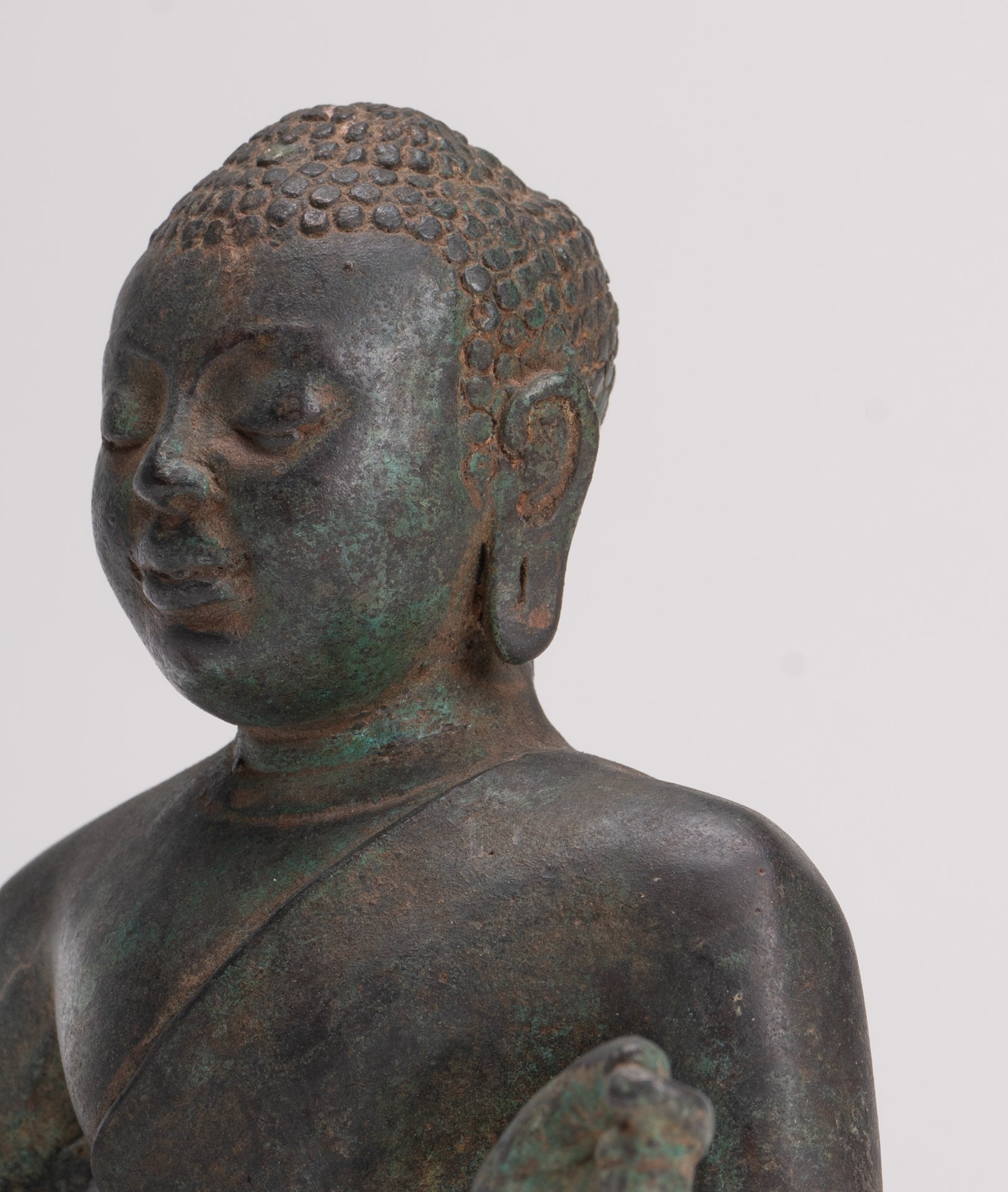 Buddha Statue - Antique Sri Lanka Style Seated Bronze Teaching Buddha Statue - 16cm/6"