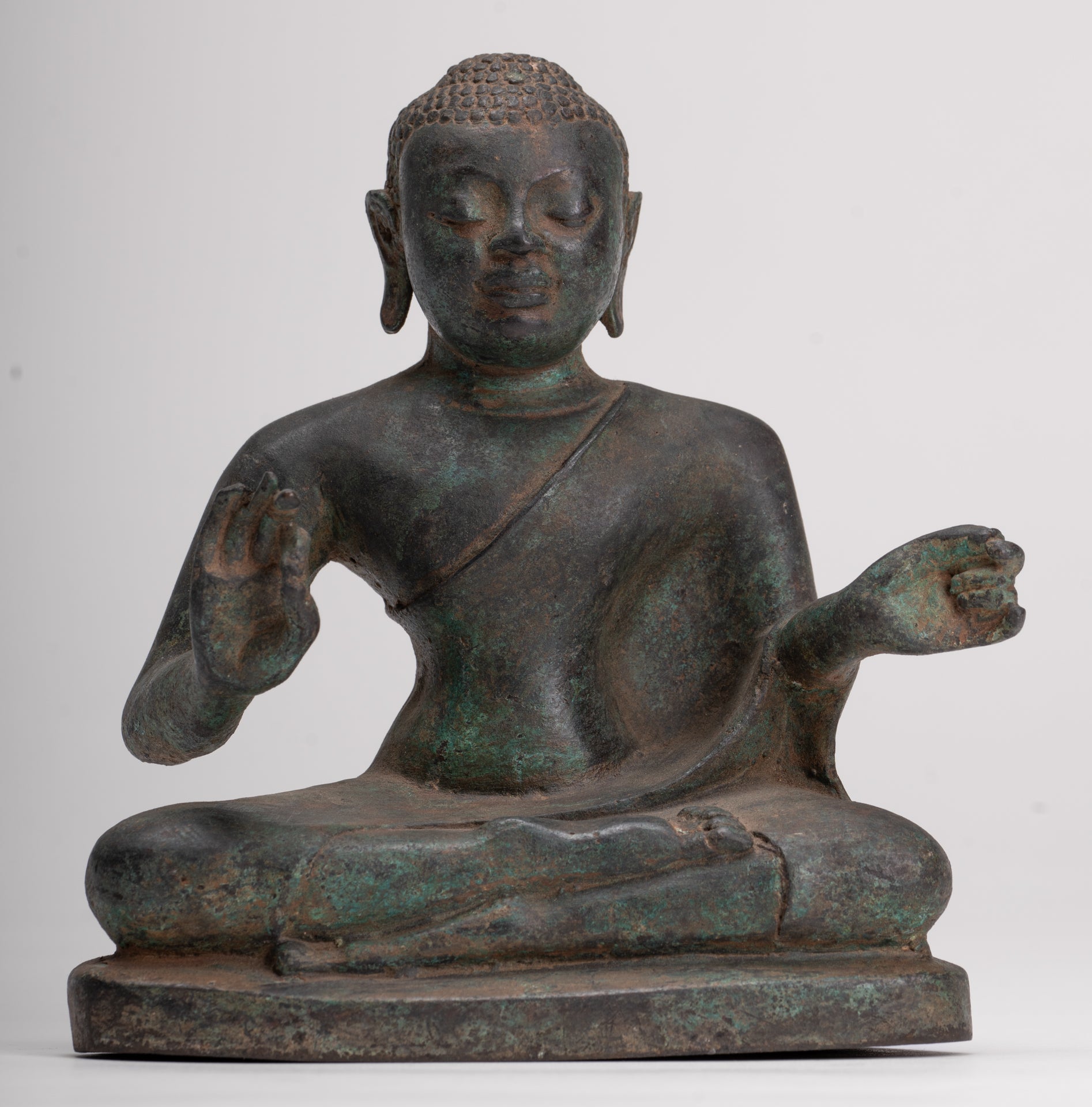 Buddha Statue - Antique Sri Lanka Style Seated Bronze Teaching Buddha Statue - 16cm/6"
