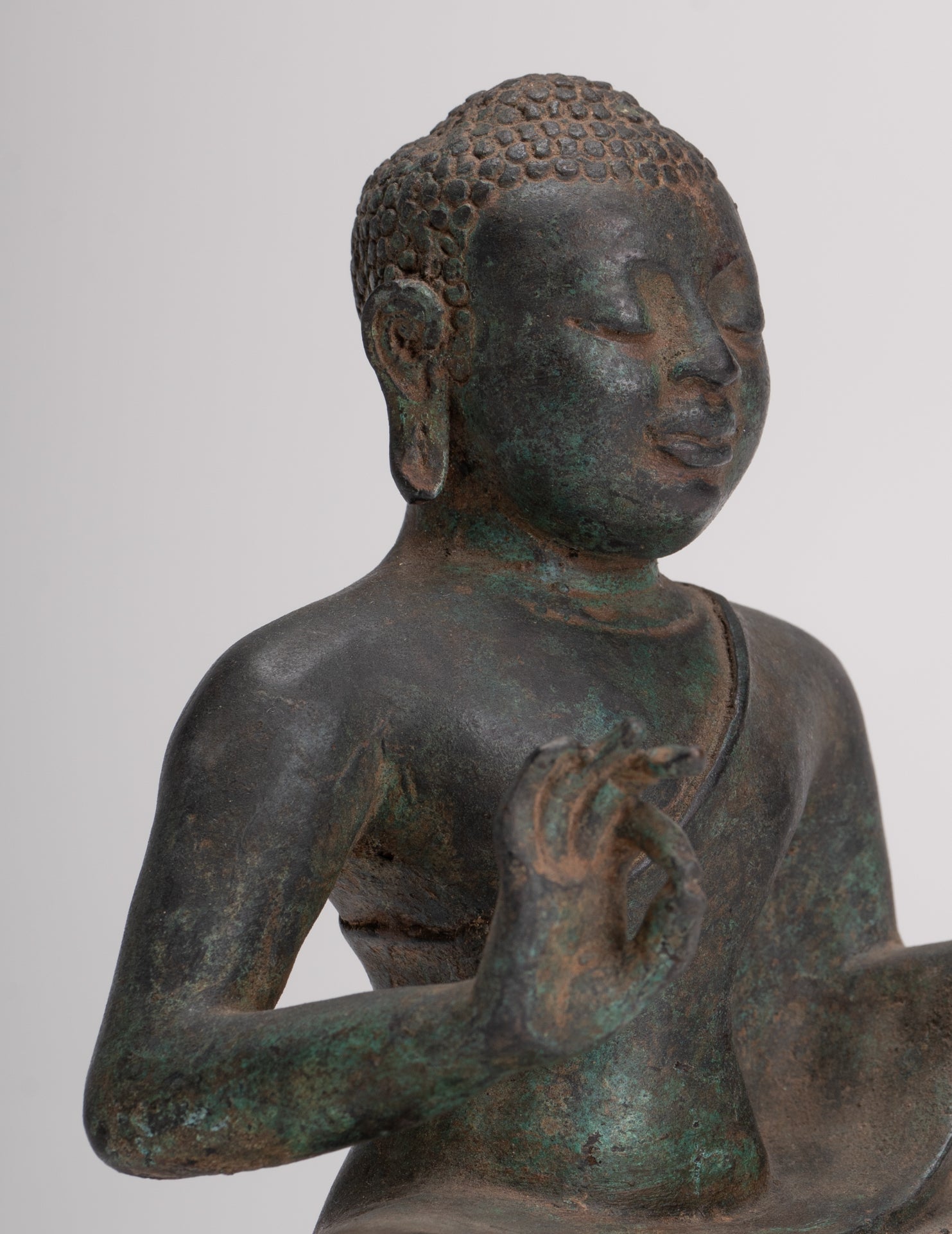 Buddha Statue - Antique Sri Lanka Style Seated Bronze Teaching Buddha Statue - 16cm/6"