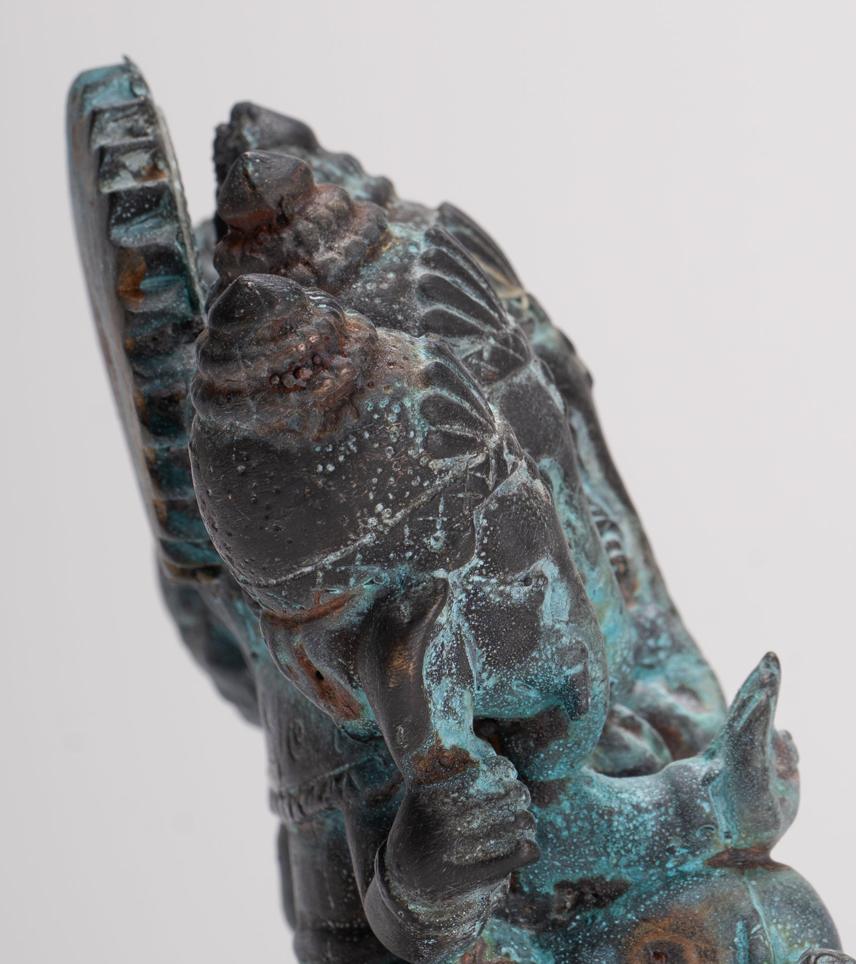 Ganesh - Antique Thai Style Bronze Seated Gold Heramba Ganapati Statue - 12.5cm/5"