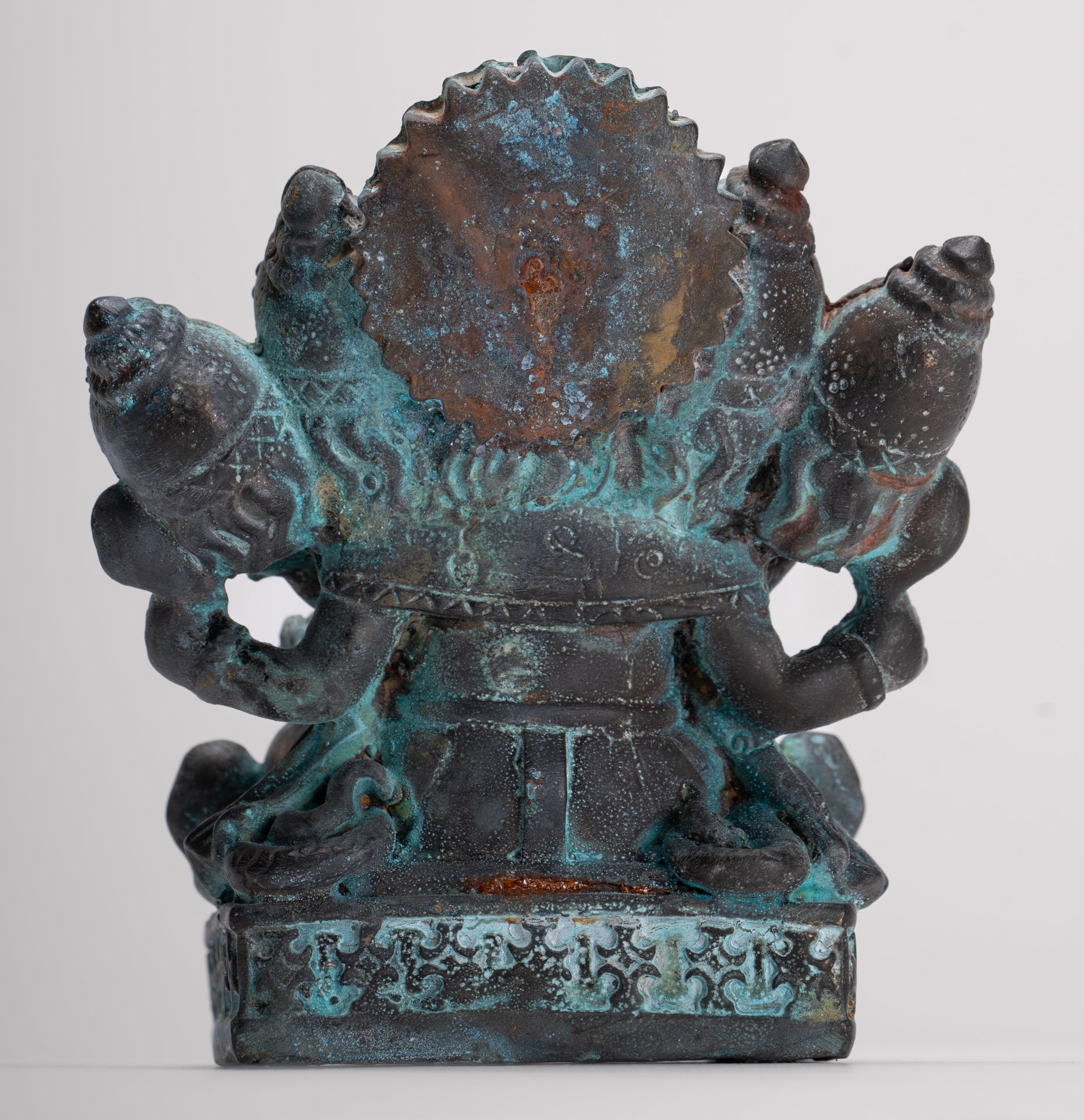 Ganesh - Antique Thai Style Bronze Seated Gold Heramba Ganapati Statue - 12.5cm/5"