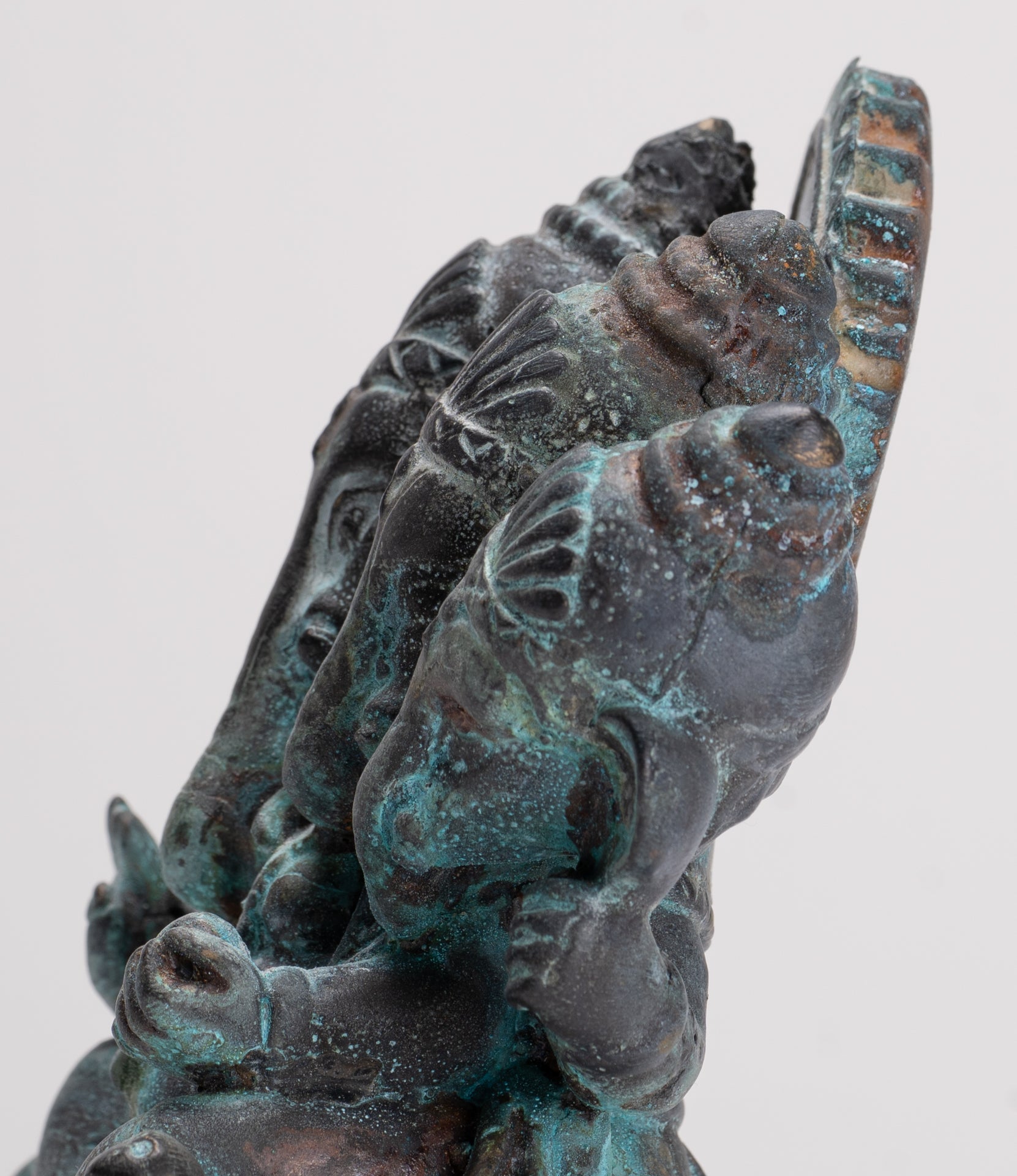 Ganesh - Antique Thai Style Bronze Seated Gold Heramba Ganapati Statue - 12.5cm/5"