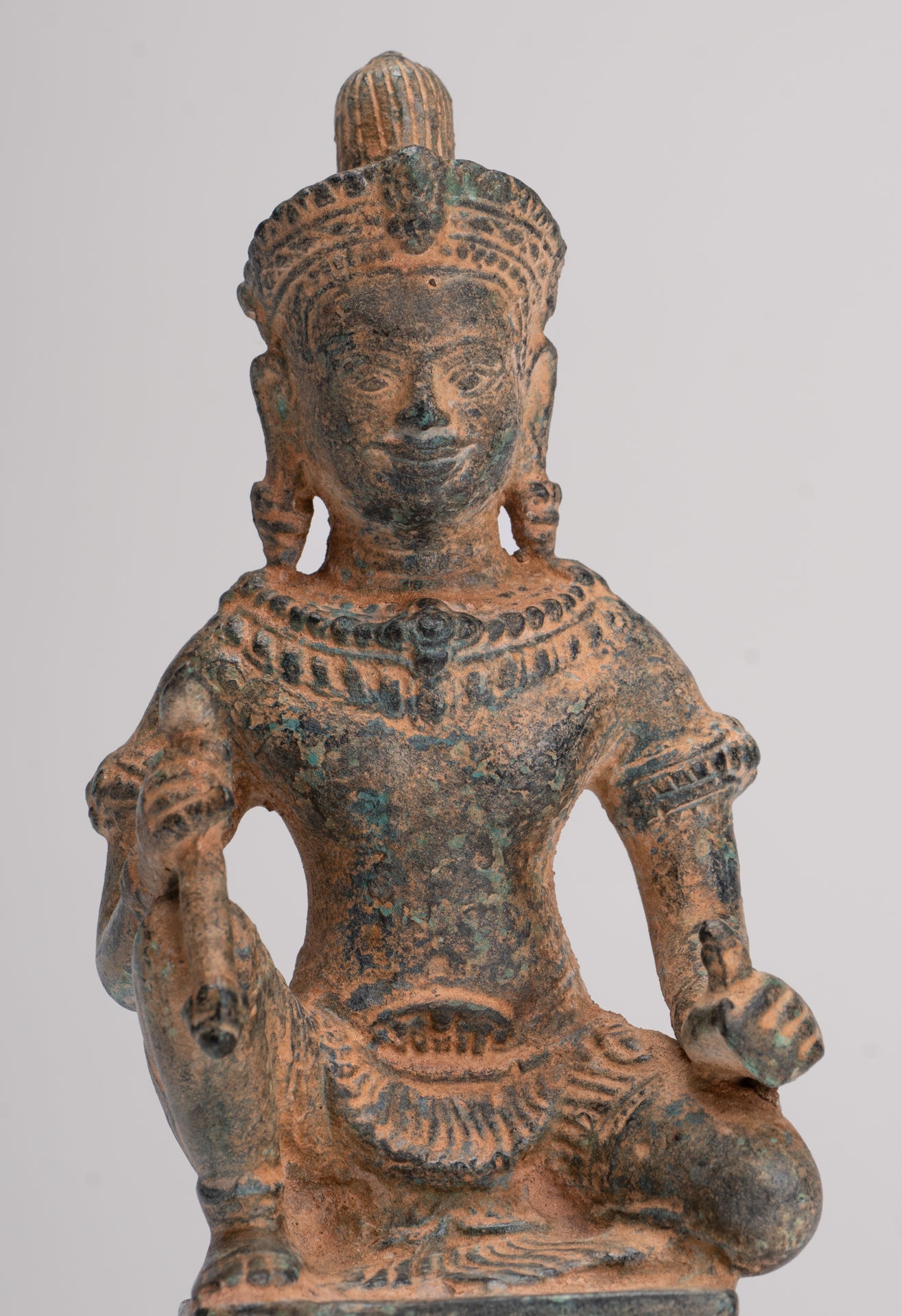 Vishnu Statue - Antique Baphuon Style Bronze Seated Khmer Vishnu Statue - 18cm / 7"