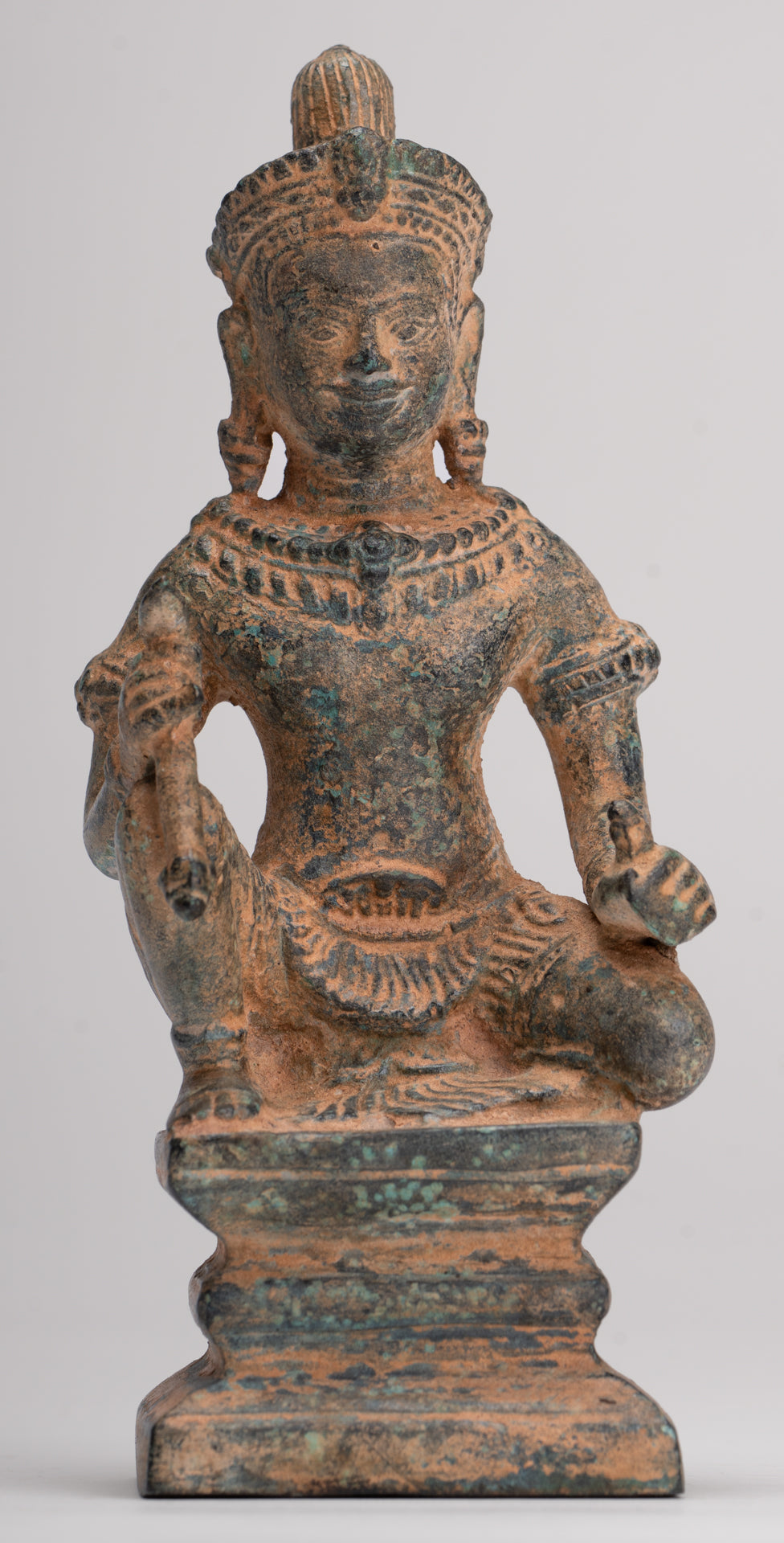 Vishnu Statue - Antique Baphuon Style Bronze Seated Khmer Vishnu Statue - 18cm / 7"